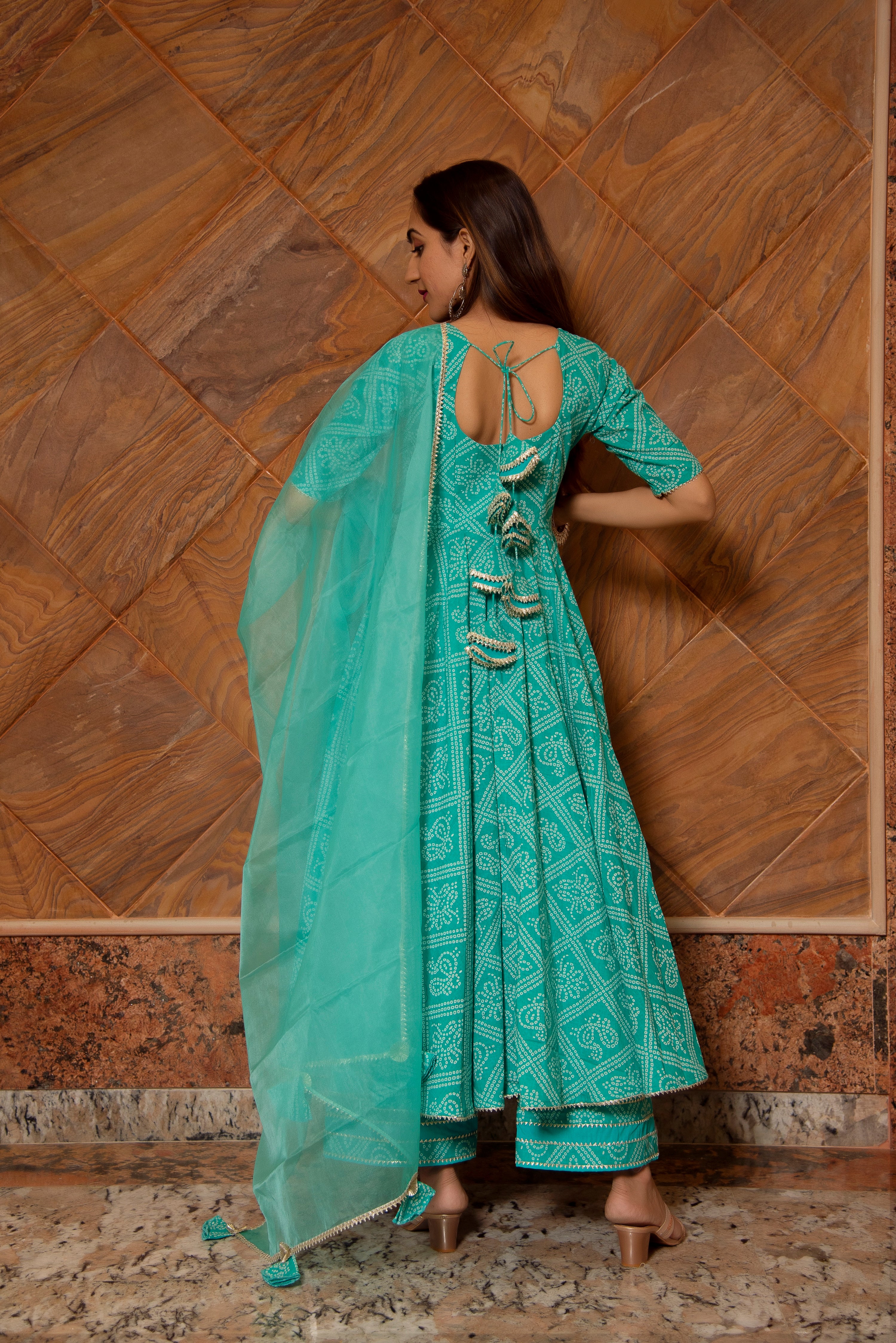 BANDHEJ TIFFANY BLUE COTTON ANARKALI SET