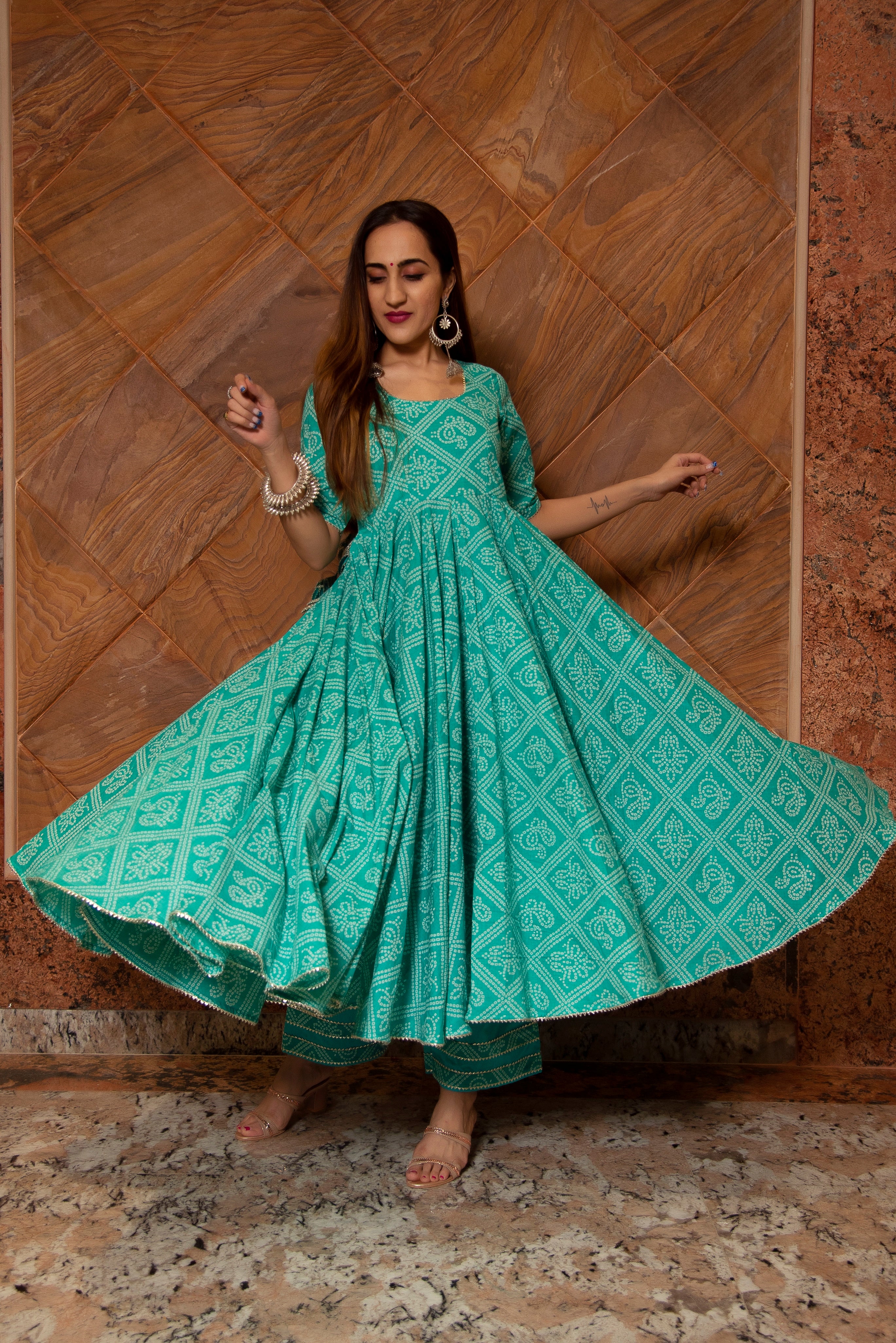 BANDHEJ TIFFANY BLUE COTTON ANARKALI SET