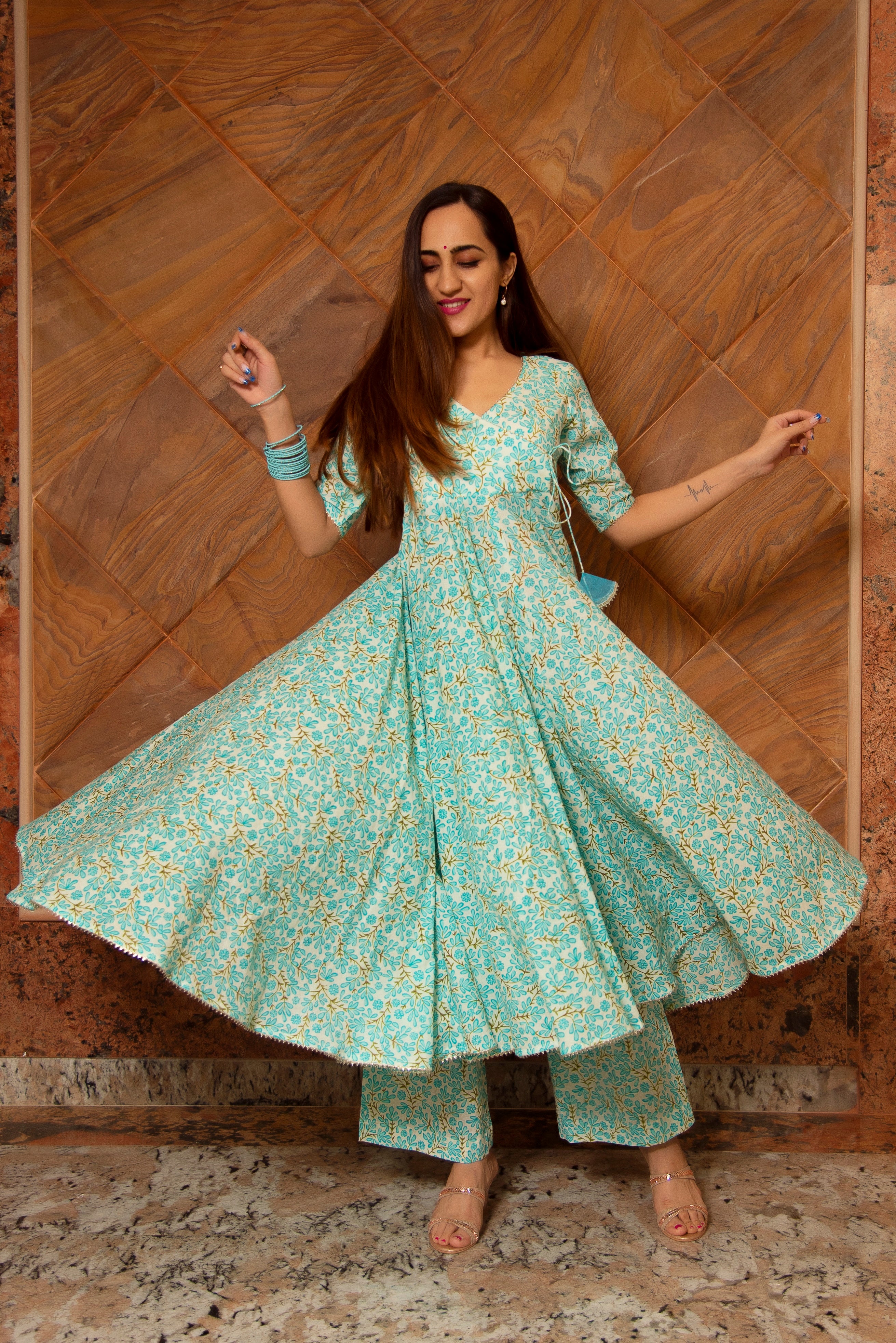 NOOR BLUE COTTON ANGRAKHA SET