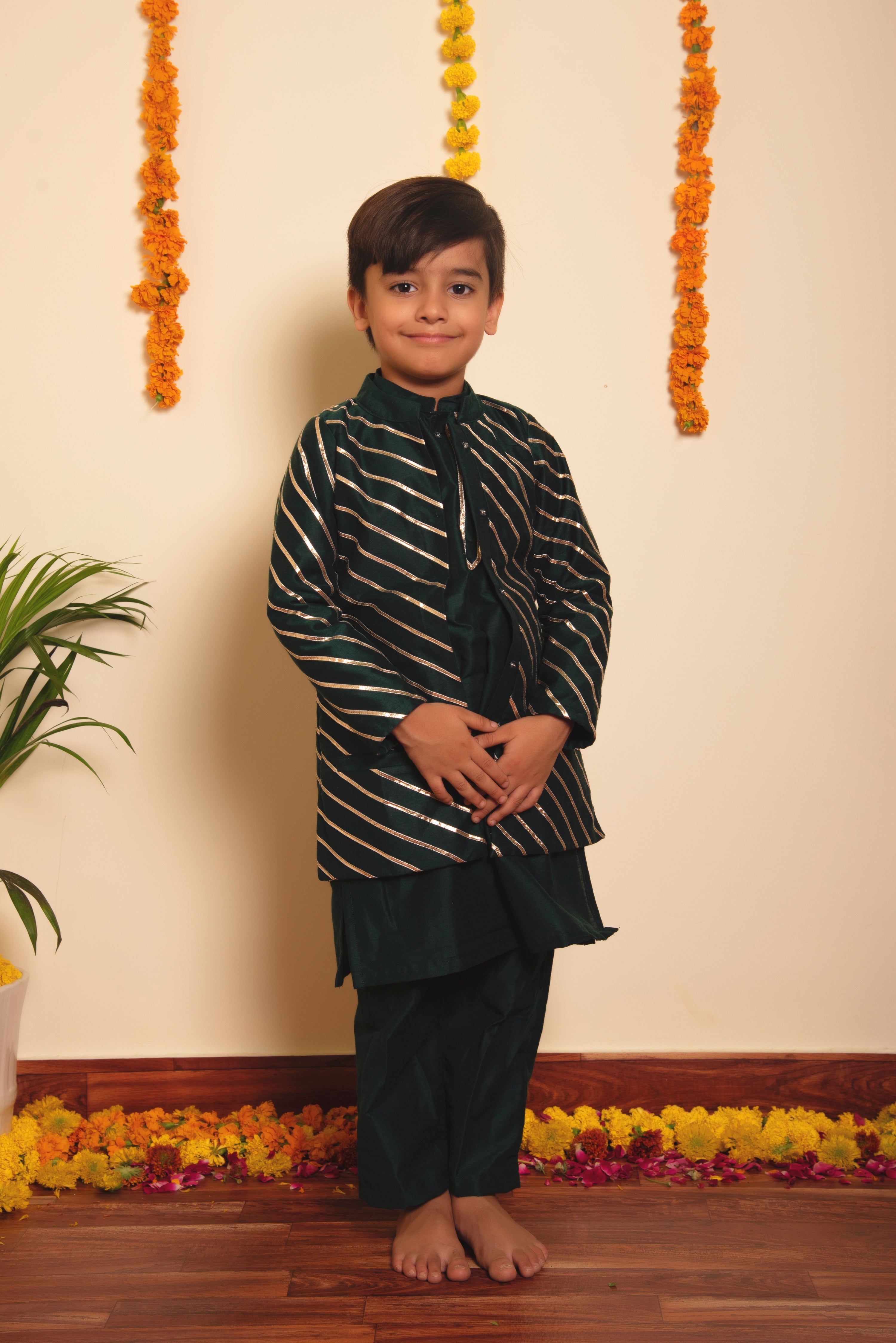 BACHPAN MIMOSA GREEN KURTA JACKET SET