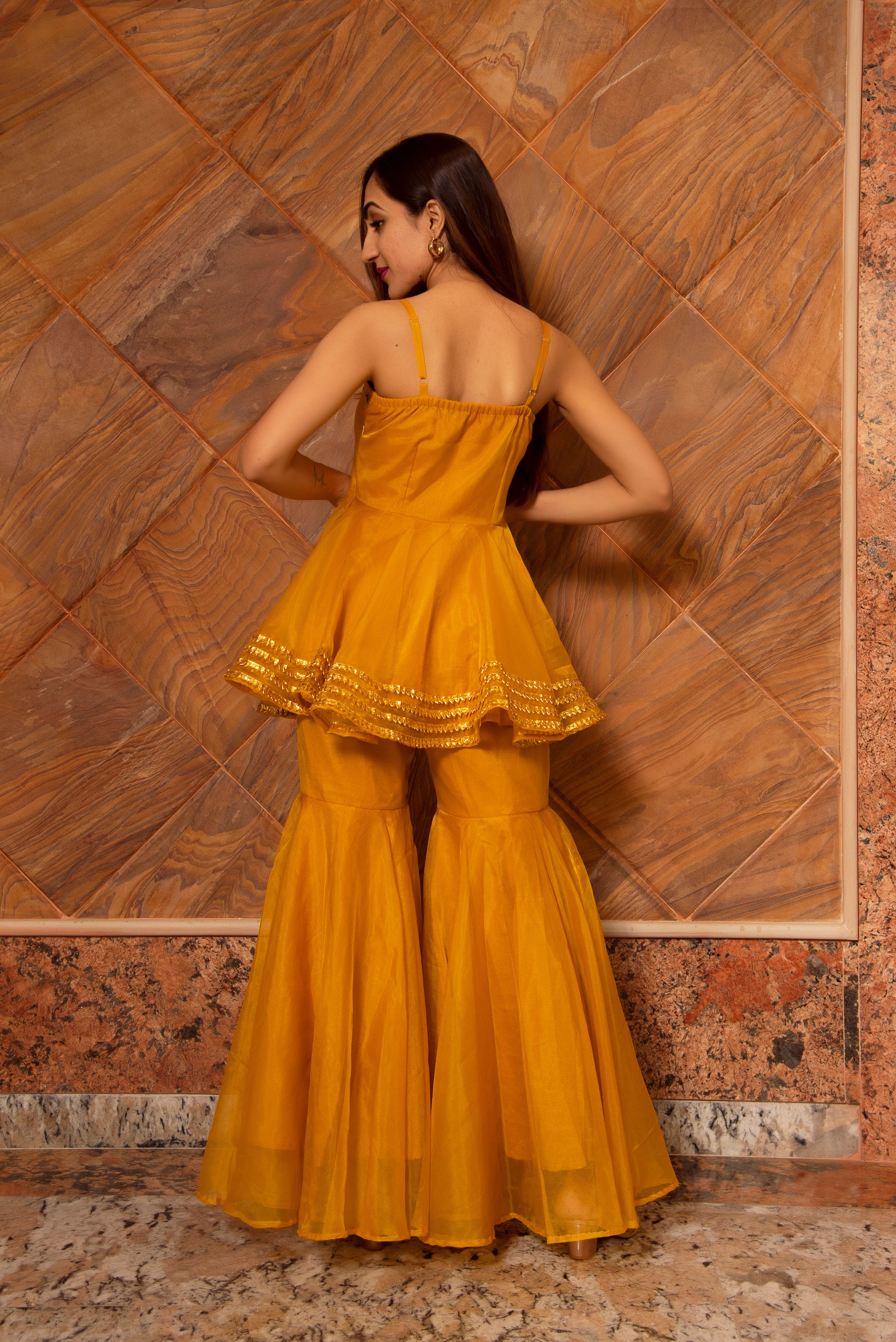 MURAT MUSTARD ORGANZA SHARARA SET