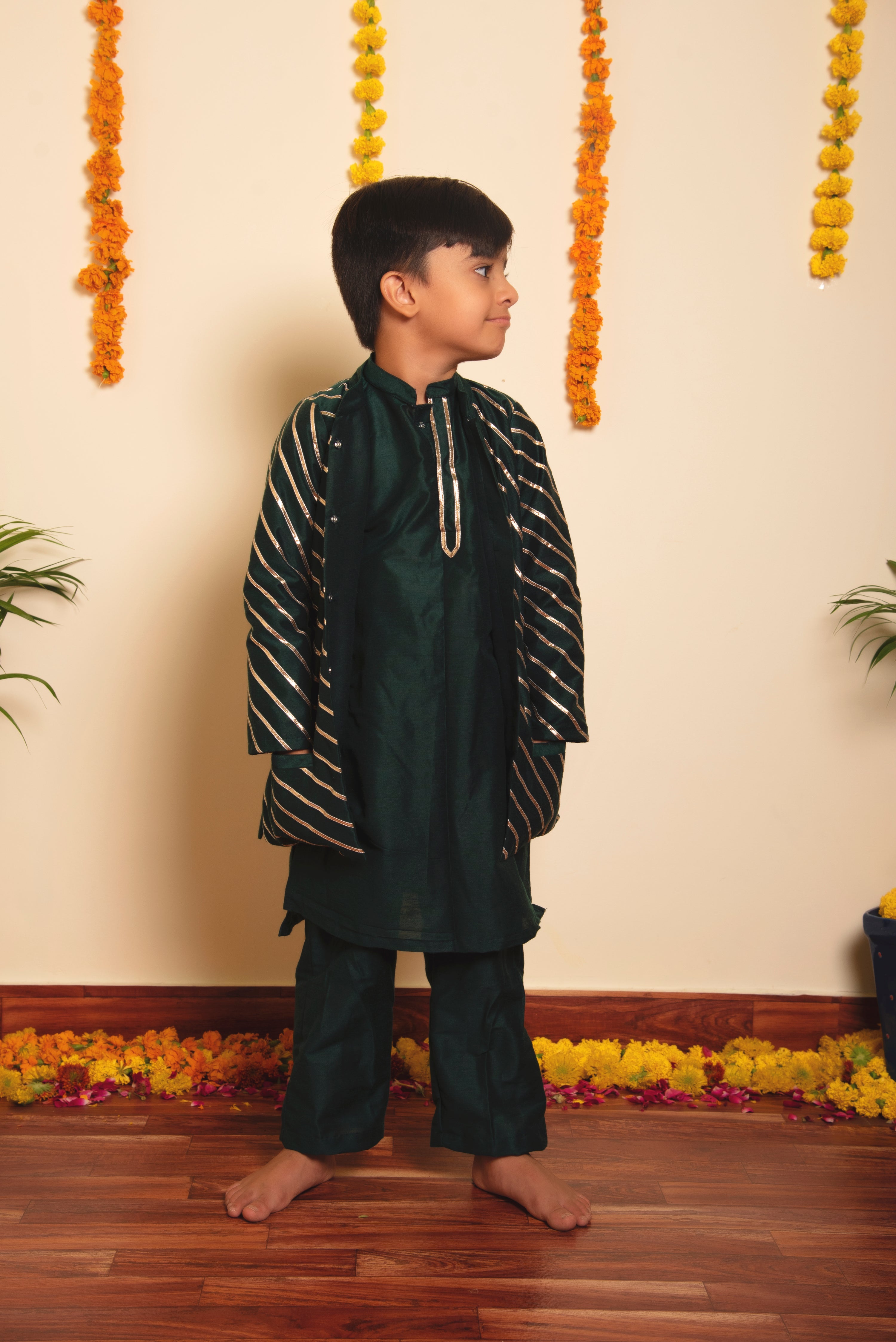 BACHPAN MIMOSA GREEN KURTA JACKET SET