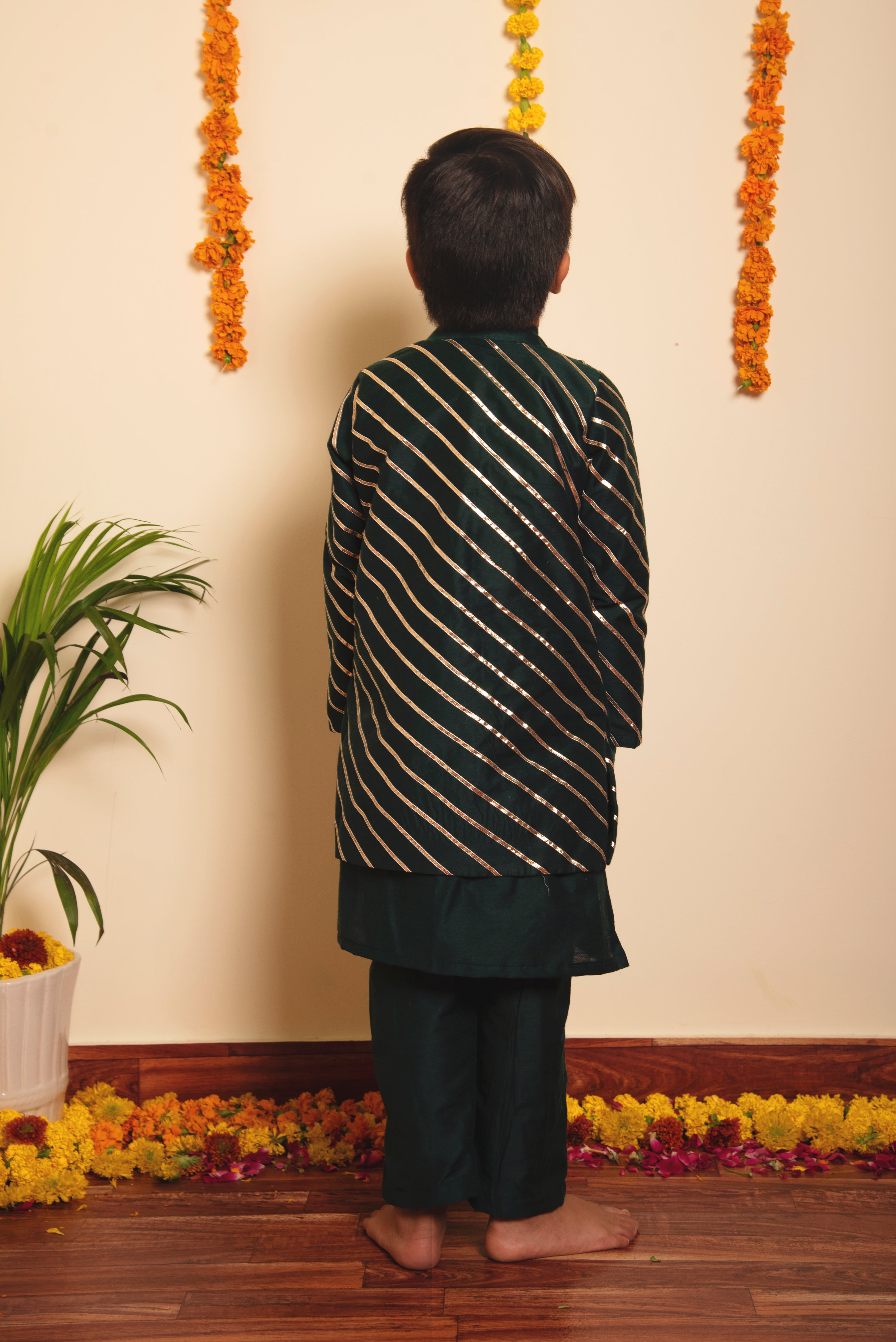 BACHPAN MIMOSA GREEN KURTA JACKET SET