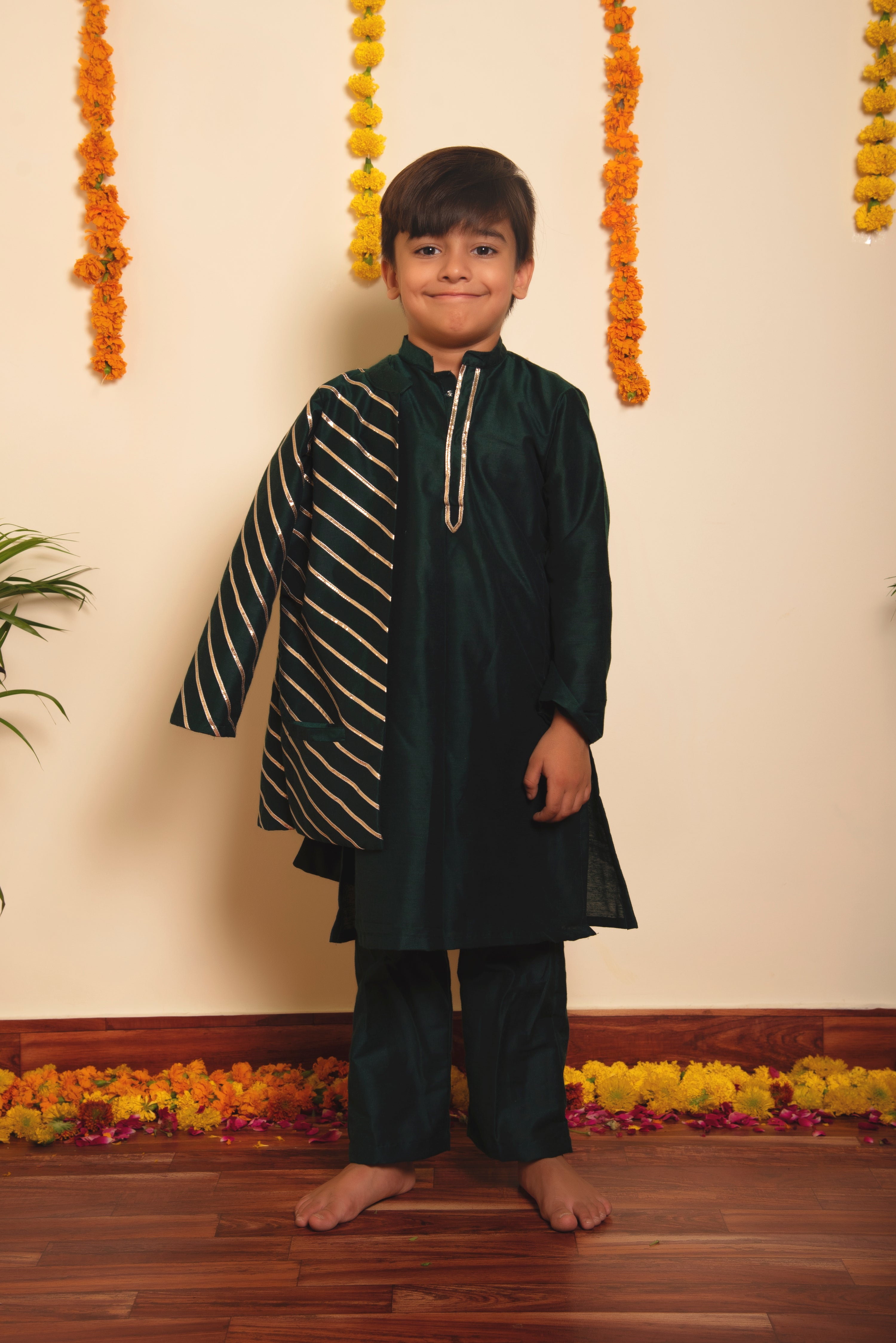 BACHPAN MIMOSA GREEN KURTA JACKET SET