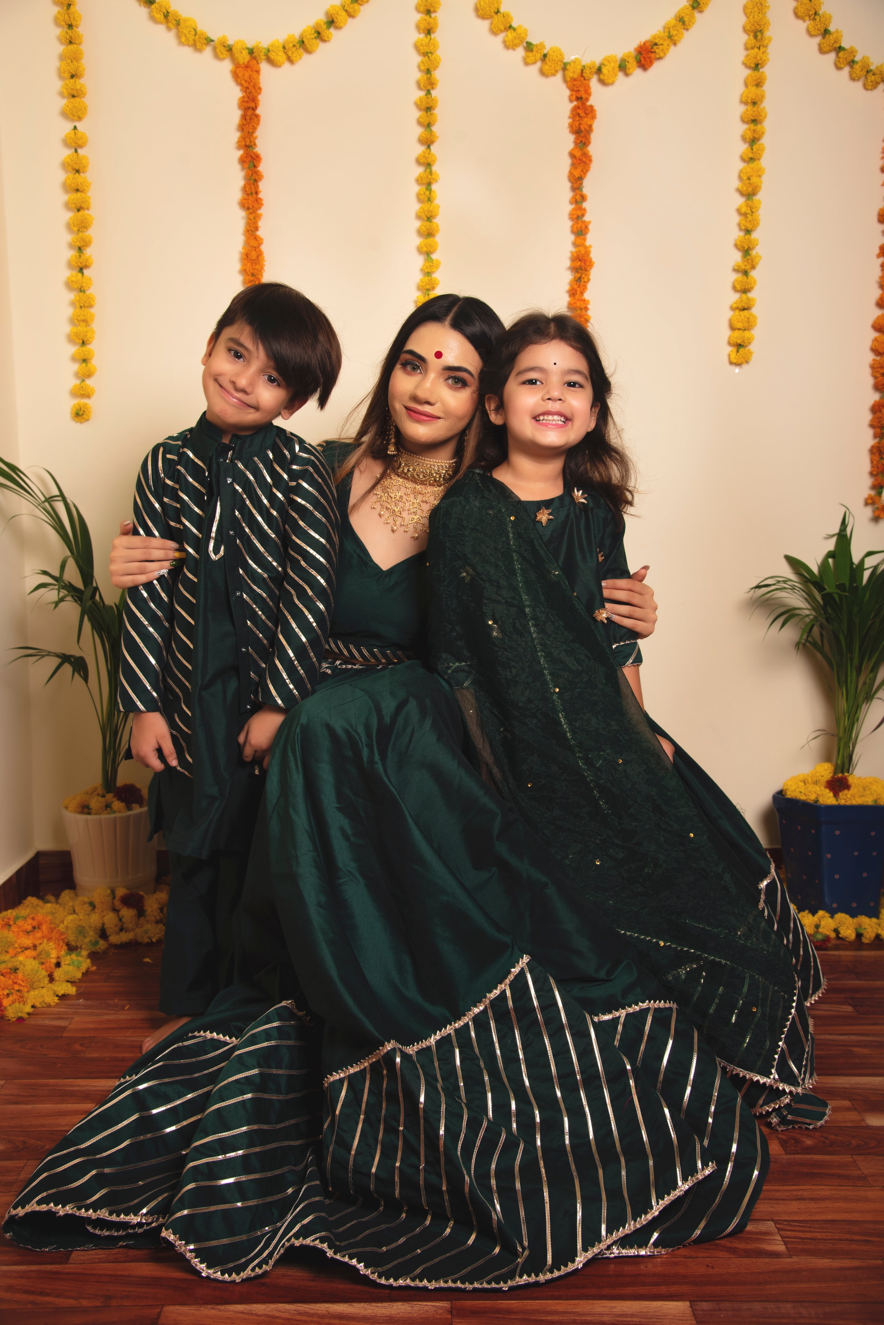 BACHPAN MIMOSA GREEN KURTA JACKET SET