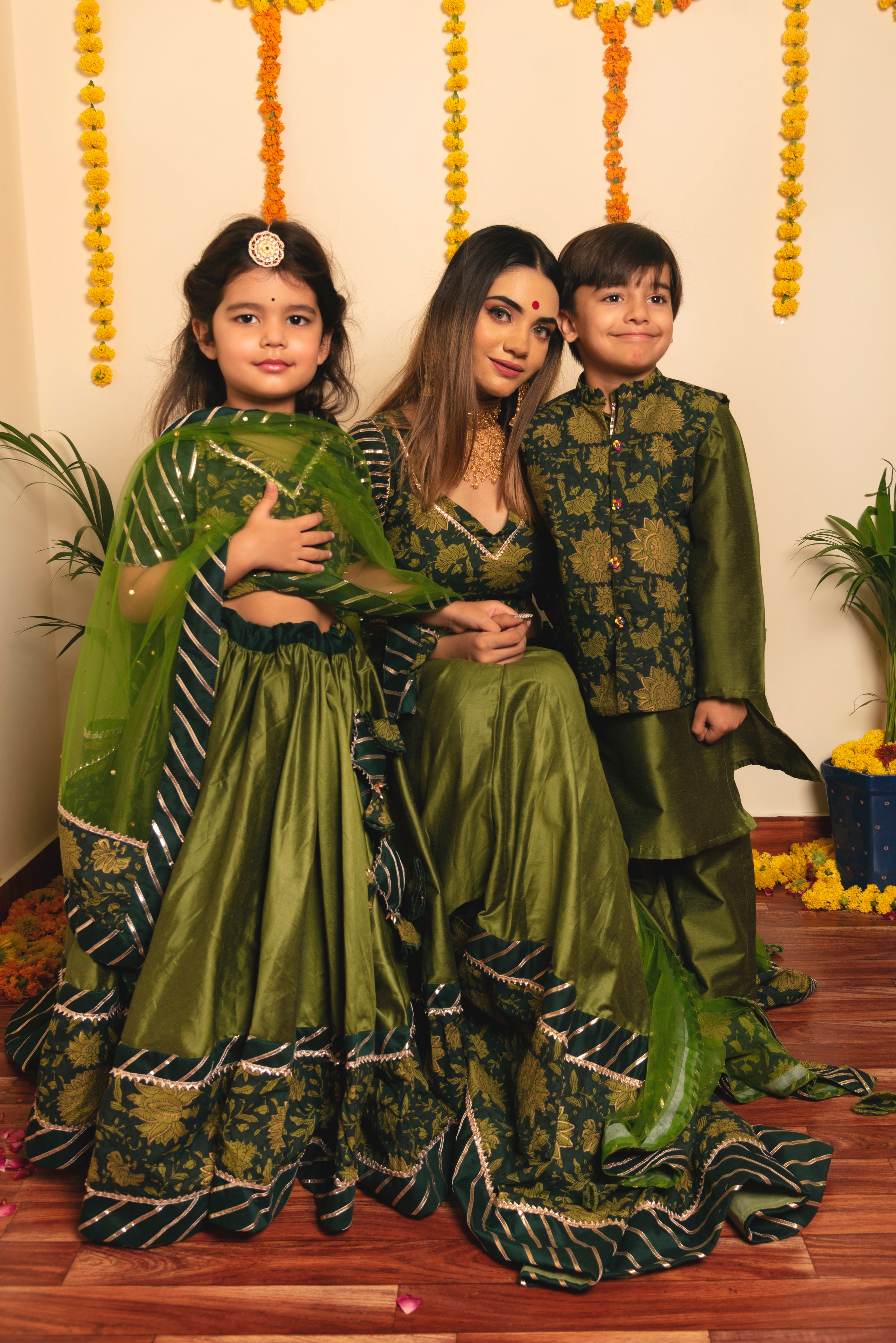 BACHPAN IDIKA GREEN KURTA JACKET SET