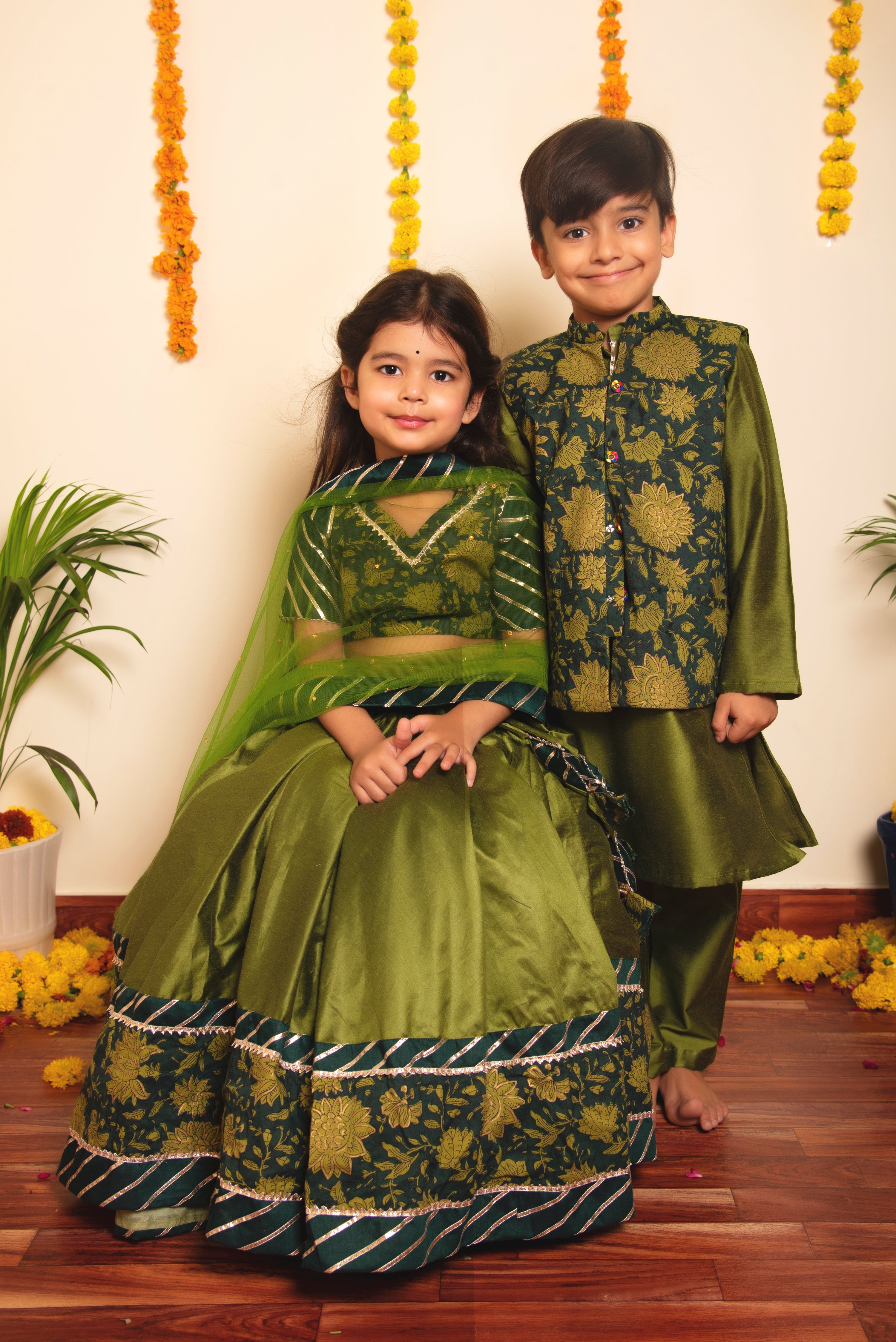 BACHPAN IDIKA GREEN KURTA JACKET SET