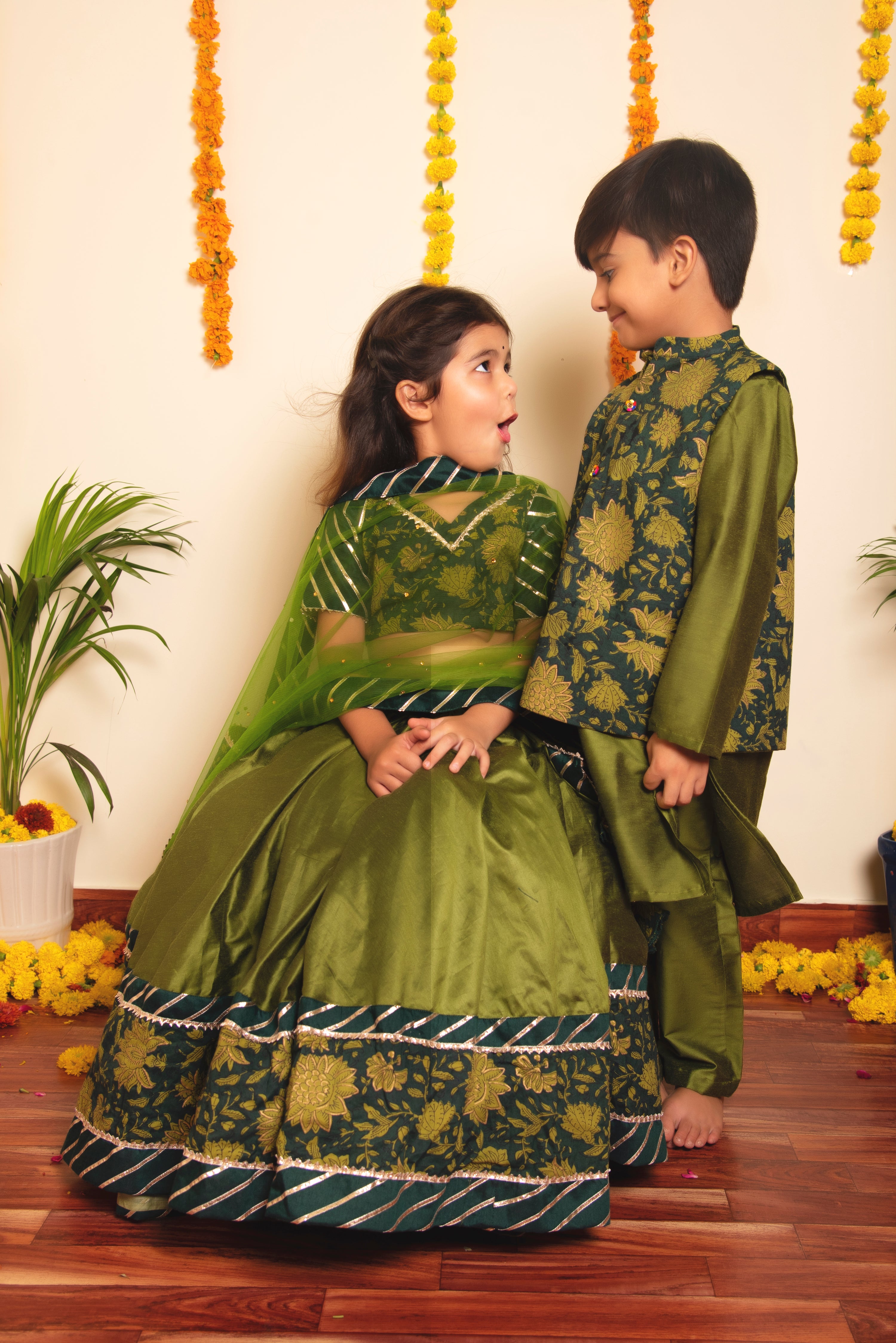 BACHPAN IDIKA GREEN KURTA JACKET SET