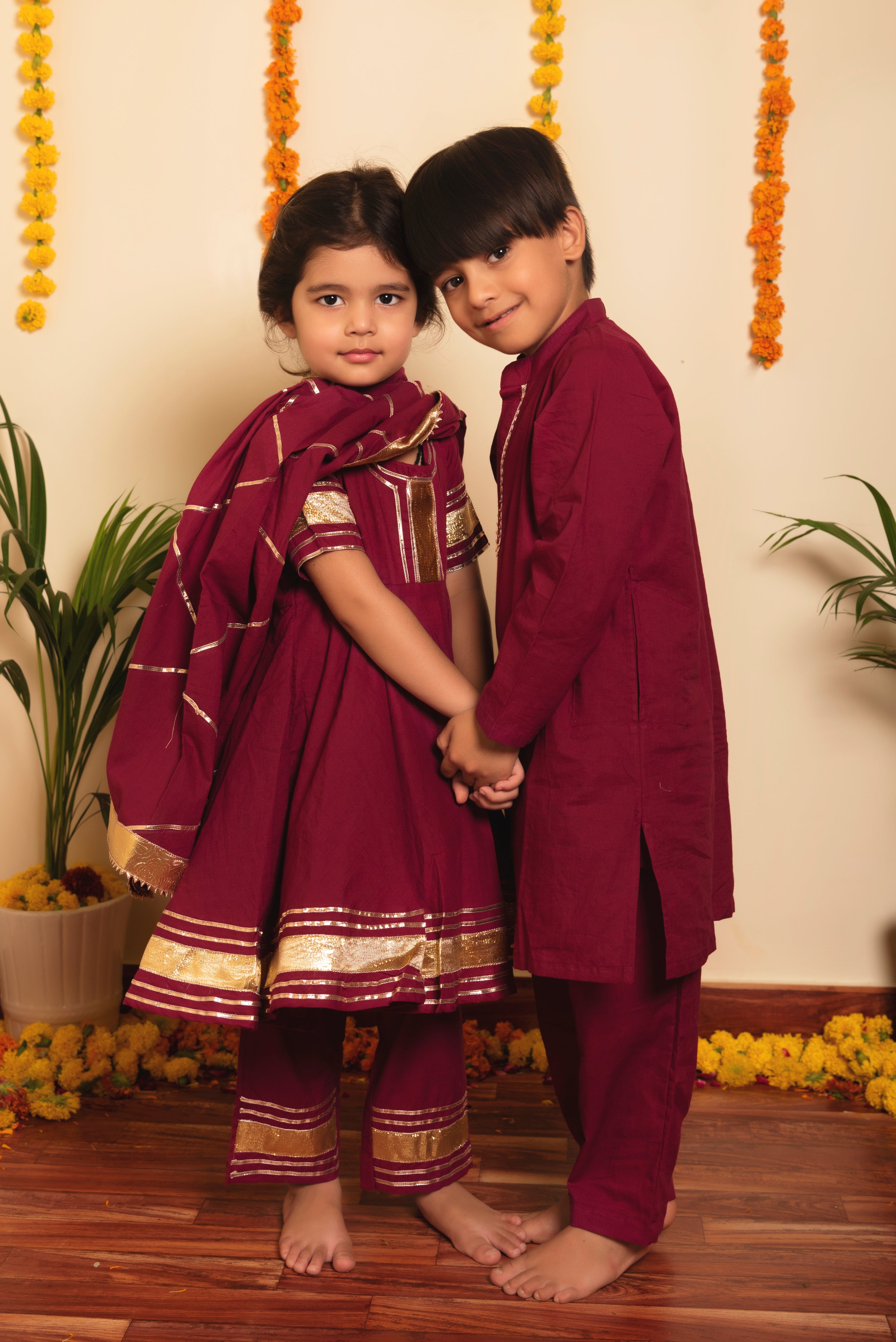 BACHPAN BURGUNDY KURTA PANT SET