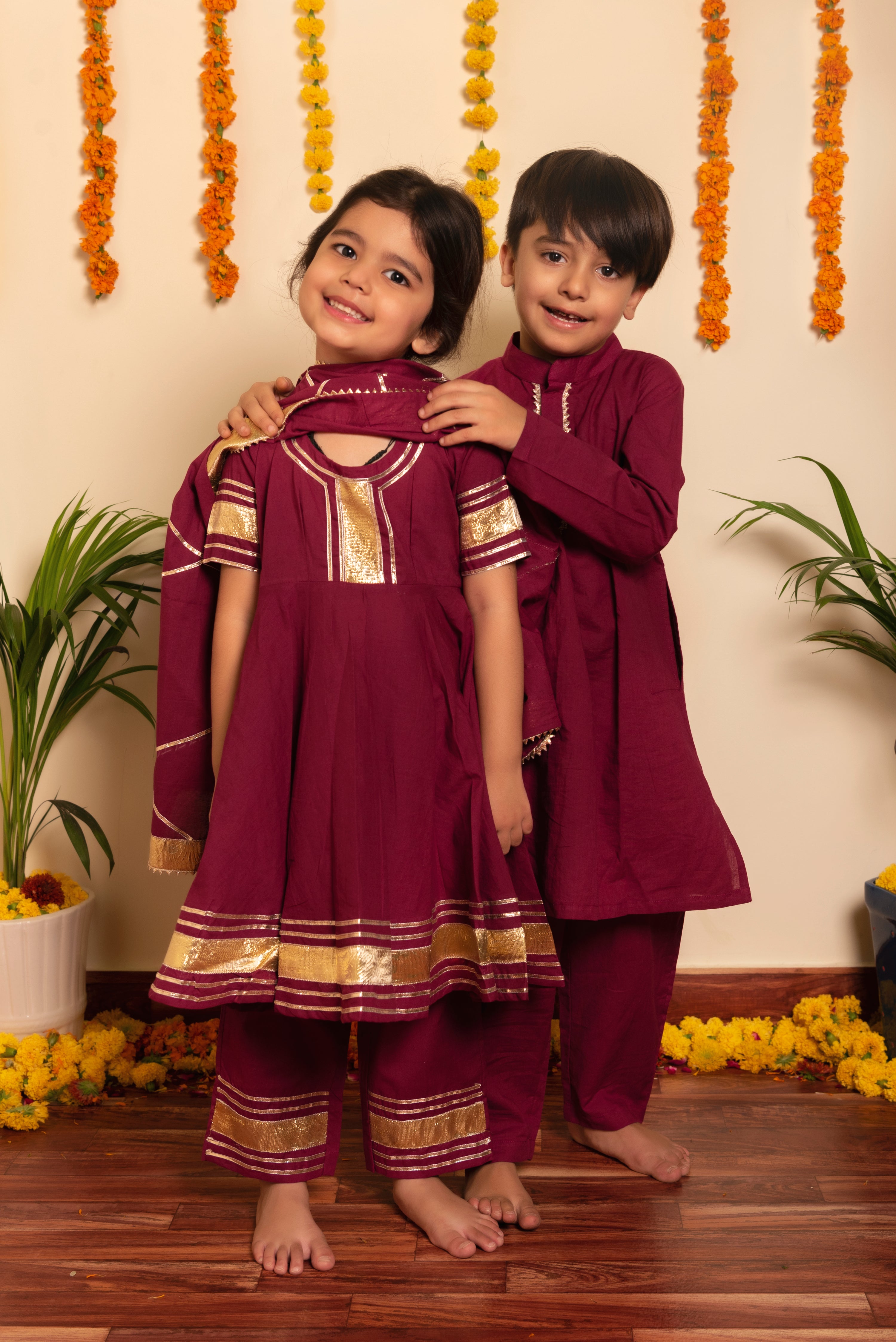 BACHPAN BURGUNDY KURTA PANT SET