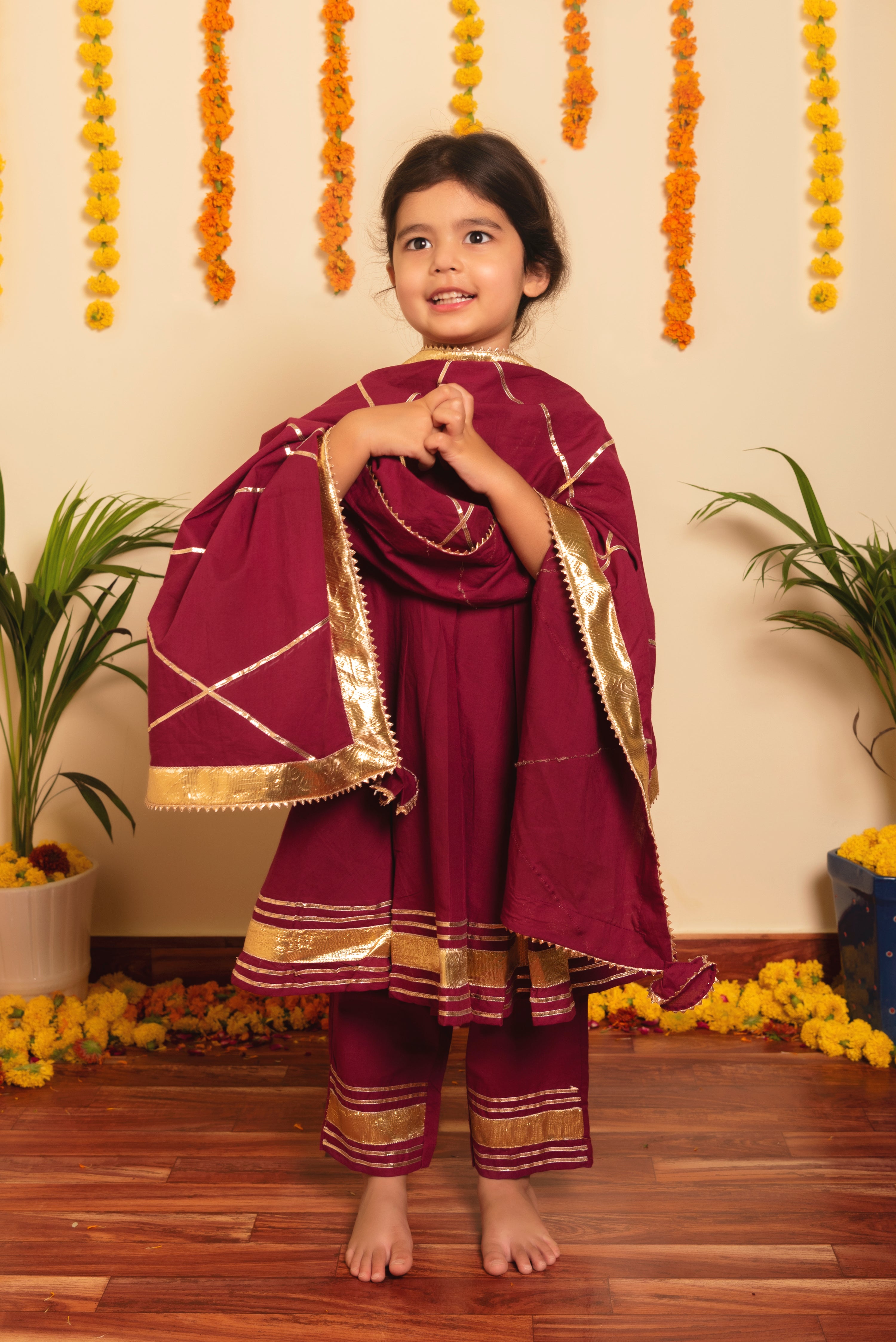 BACHPAN BURGUNDY ANARKALI SET