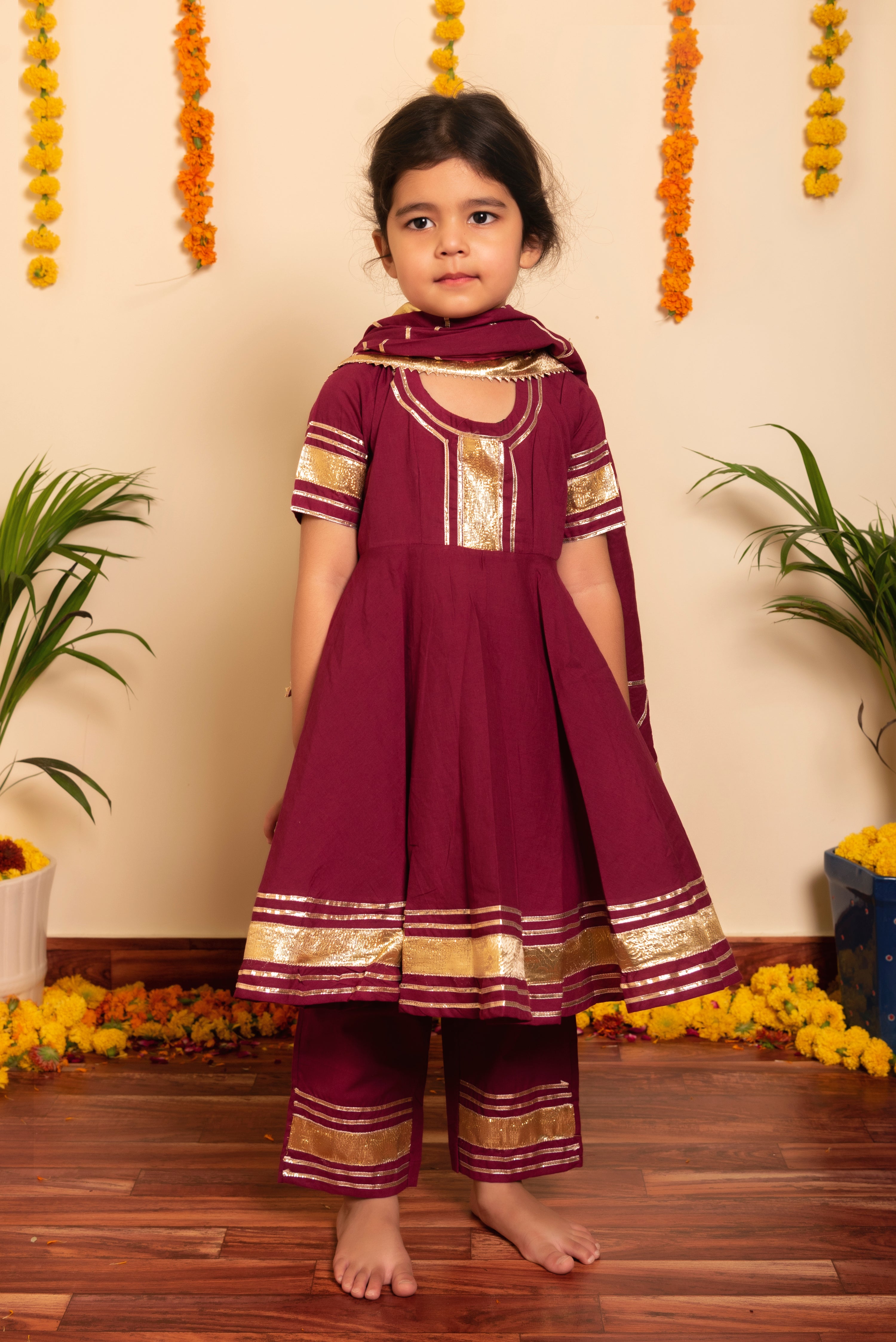 BACHPAN BURGUNDY ANARKALI SET