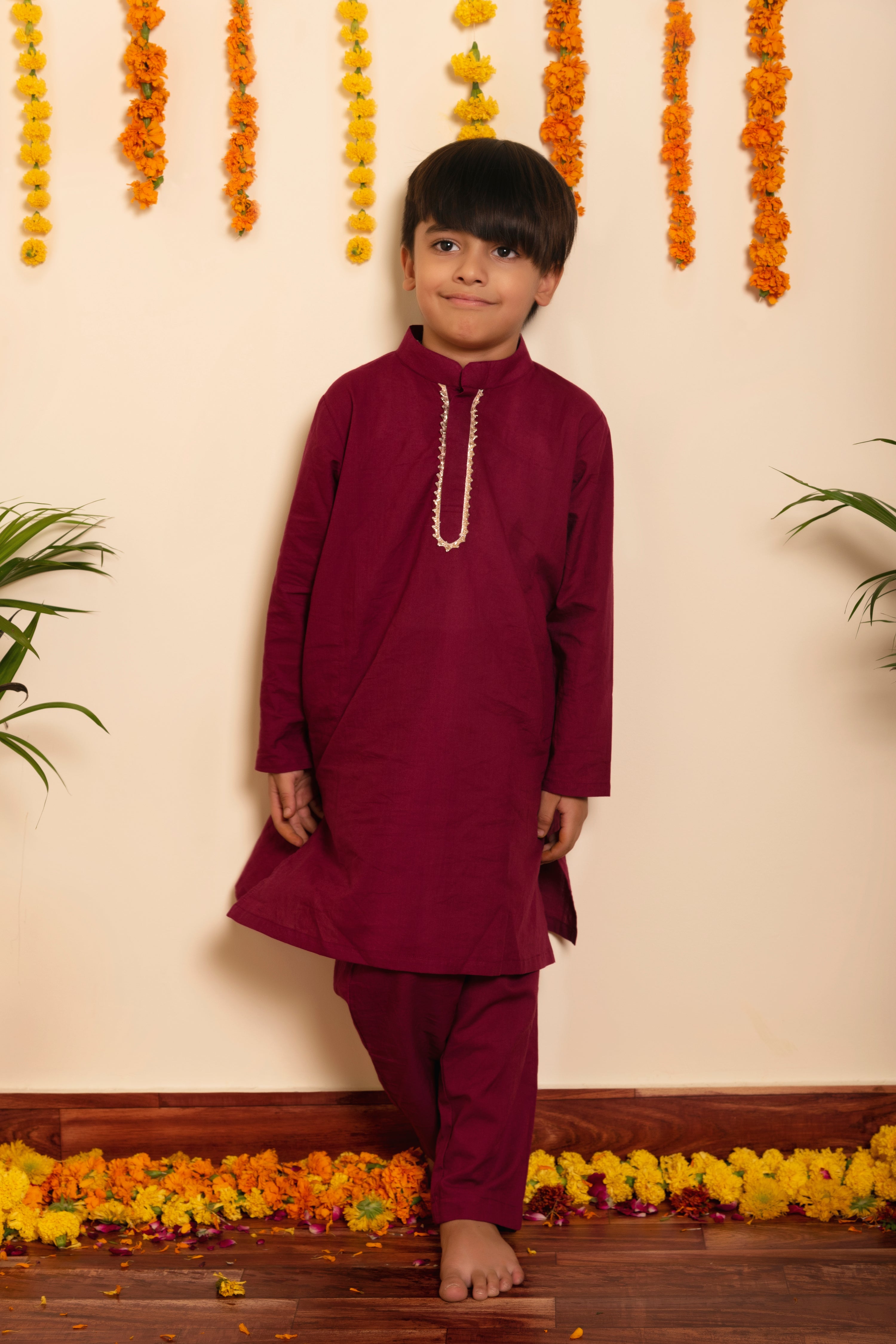 BACHPAN BURGUNDY KURTA PANT SET