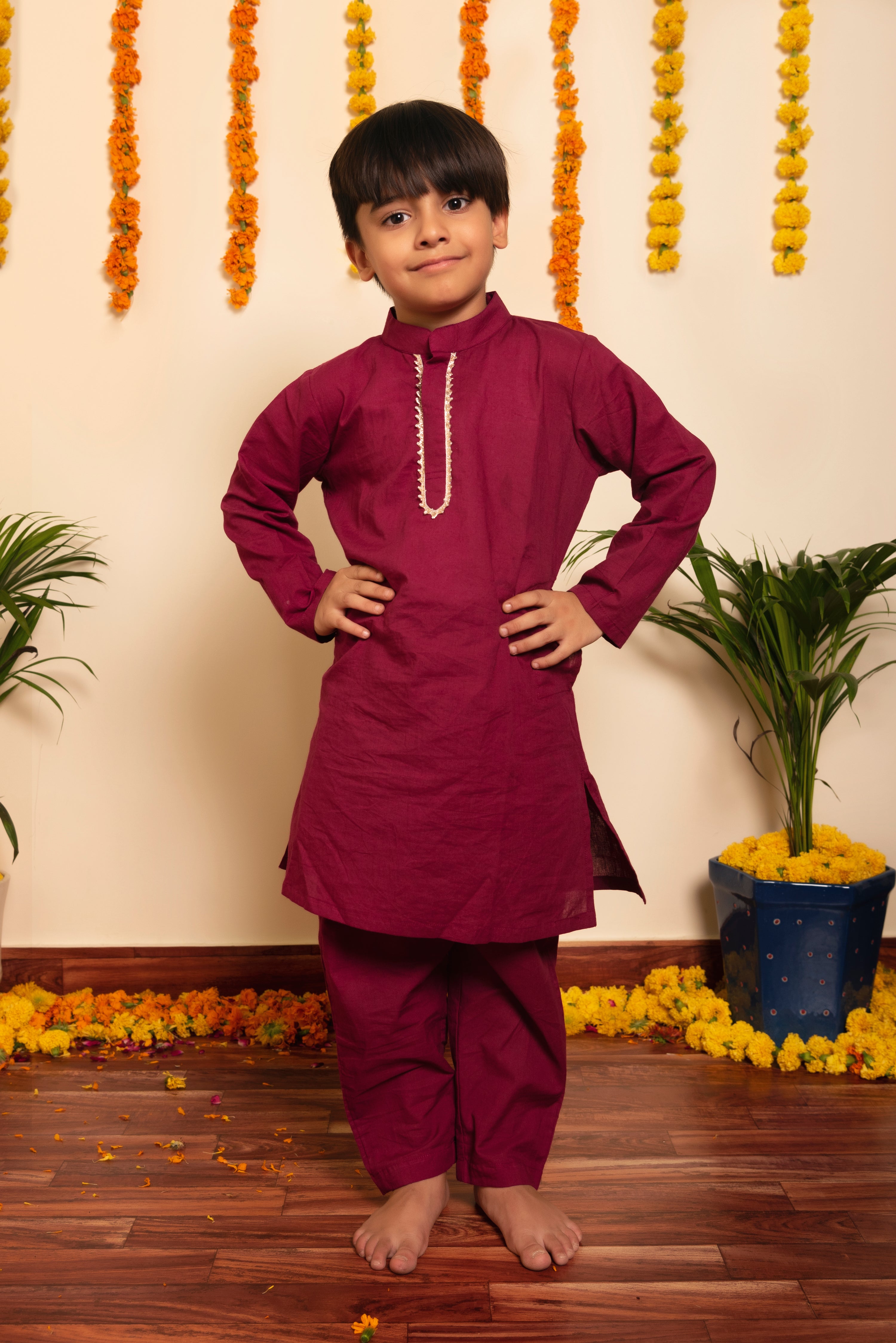 BACHPAN BURGUNDY KURTA PANT SET