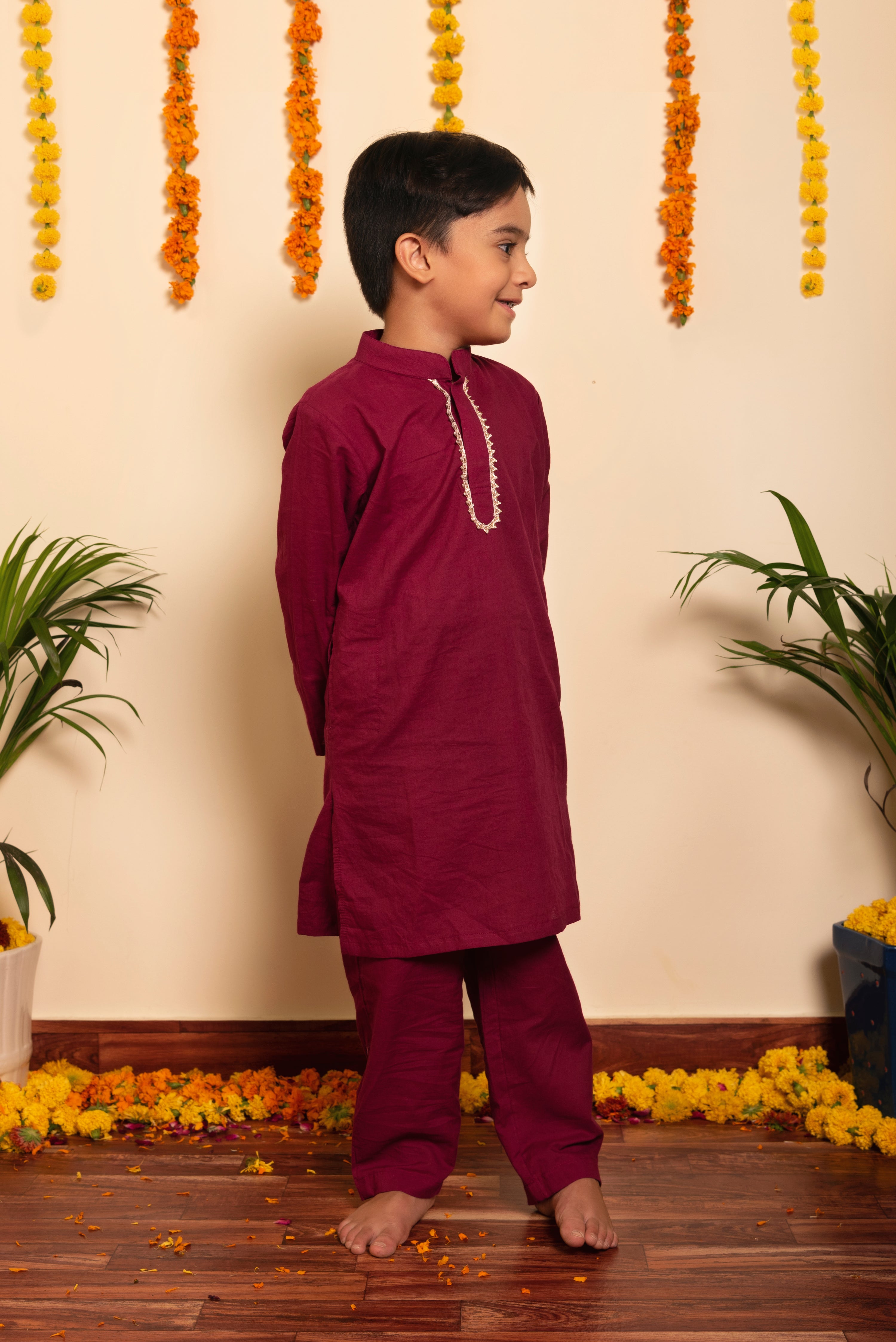 BACHPAN BURGUNDY KURTA PANT SET