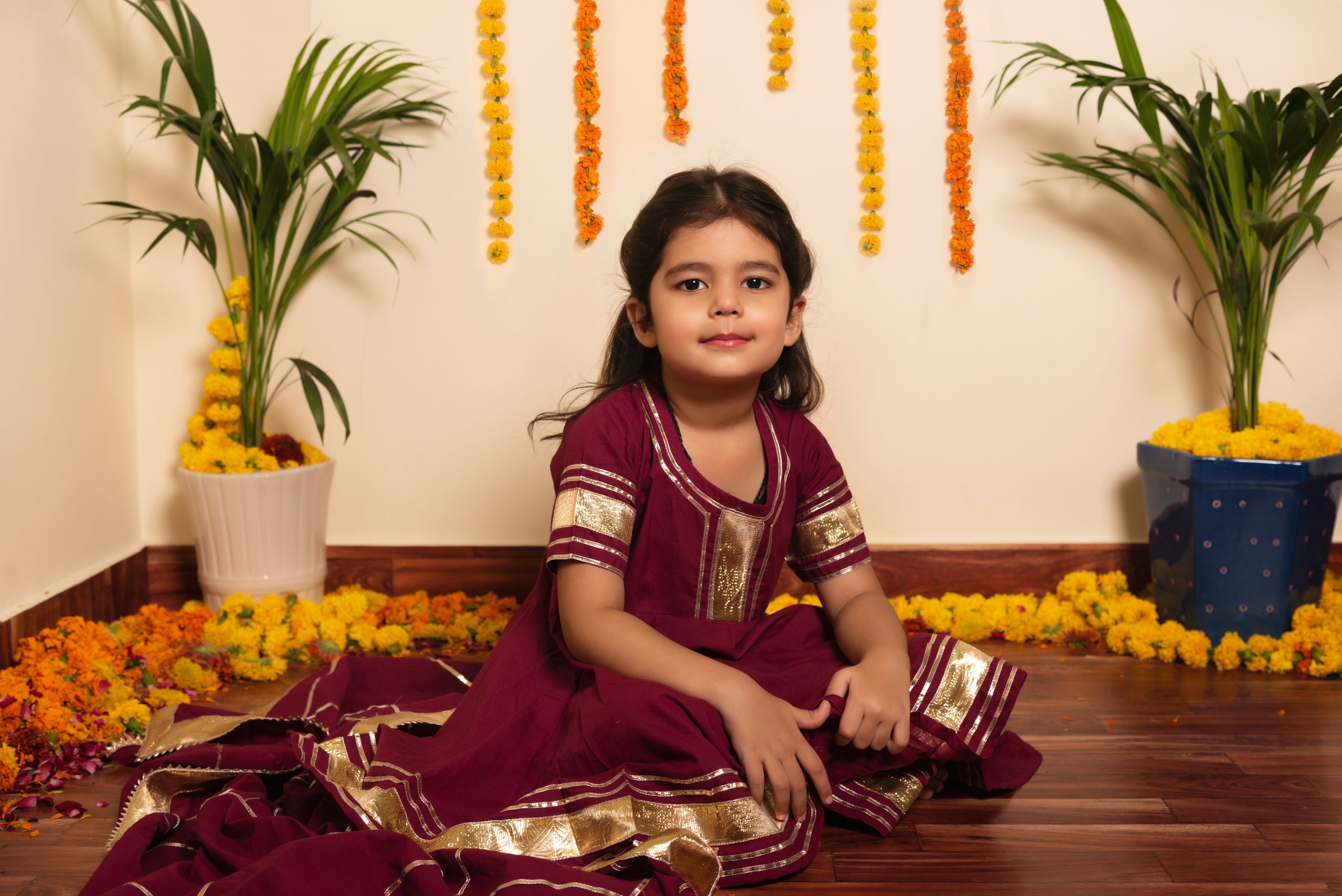 BACHPAN BURGUNDY ANARKALI SET