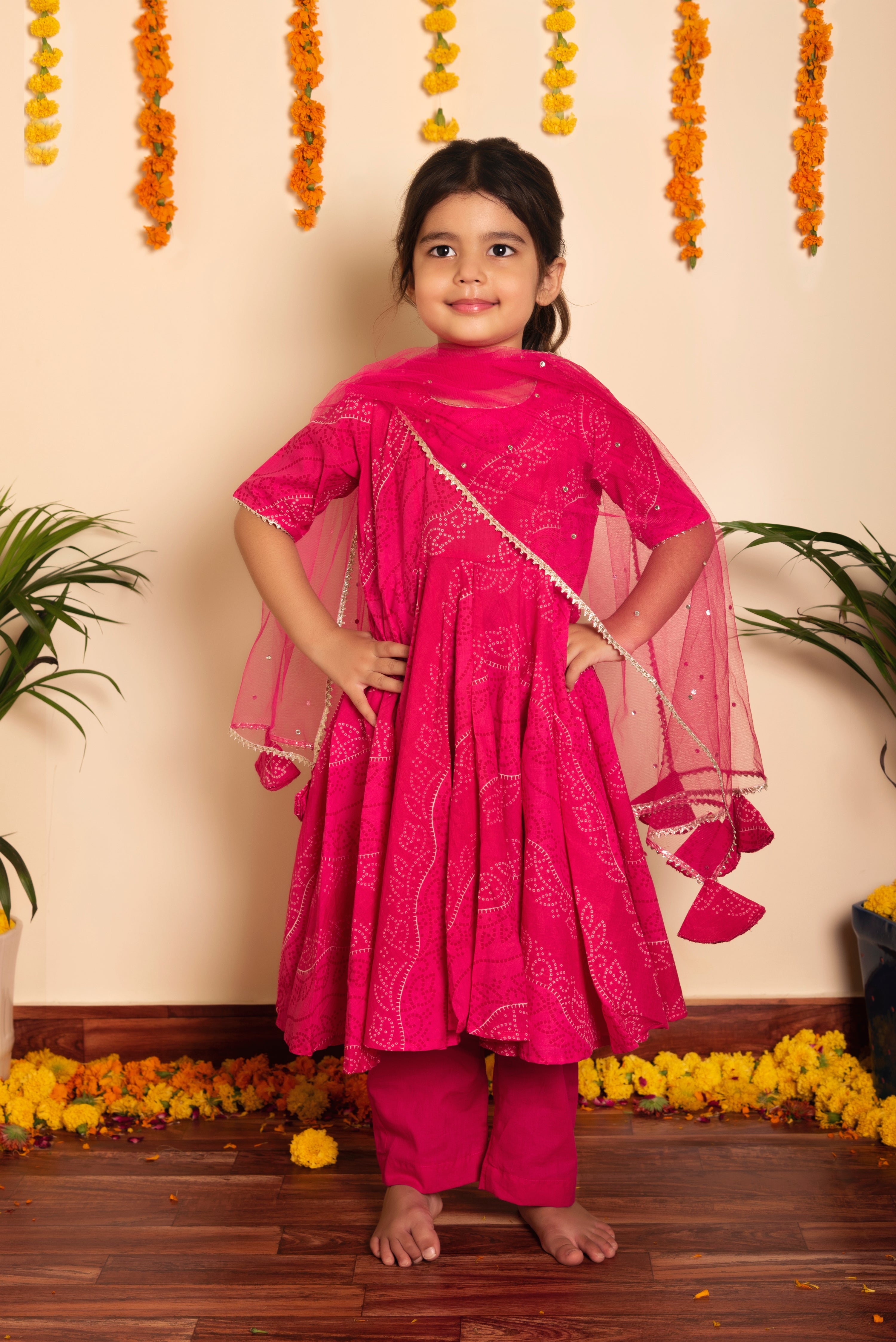 BACHPAN BHANDHEJ PINK COTTON ANARKALI SET