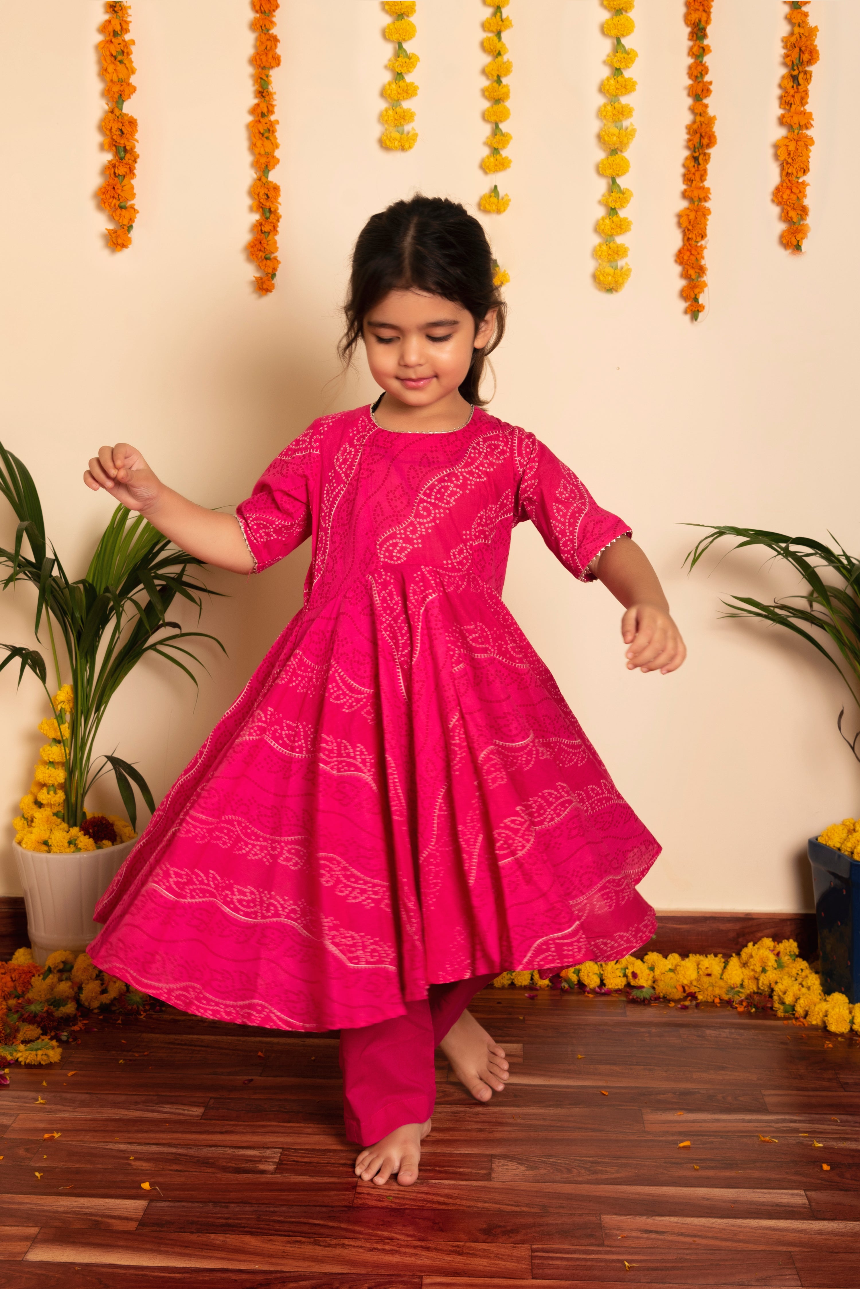 BACHPAN BHANDHEJ PINK COTTON ANARKALI SET