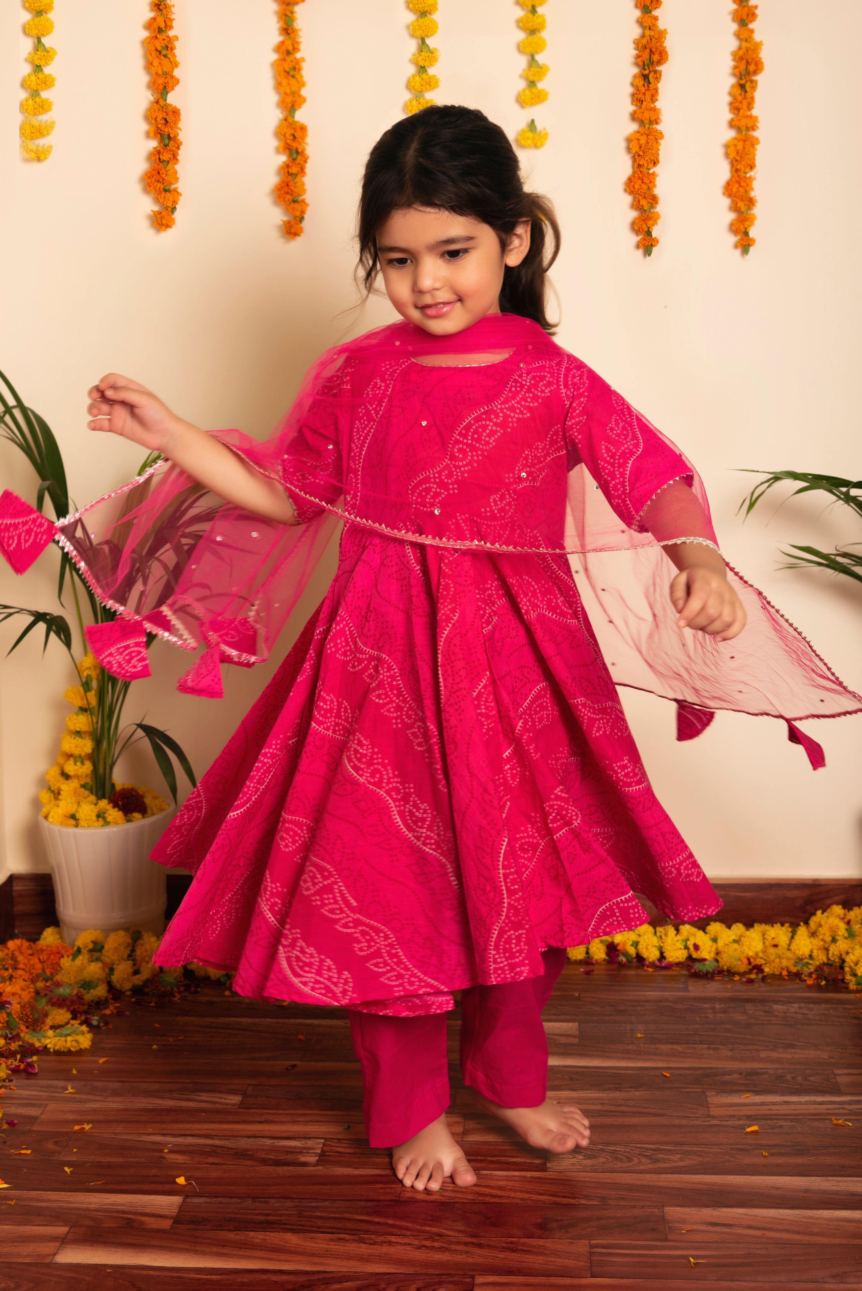 BACHPAN BHANDHEJ PINK COTTON ANARKALI SET