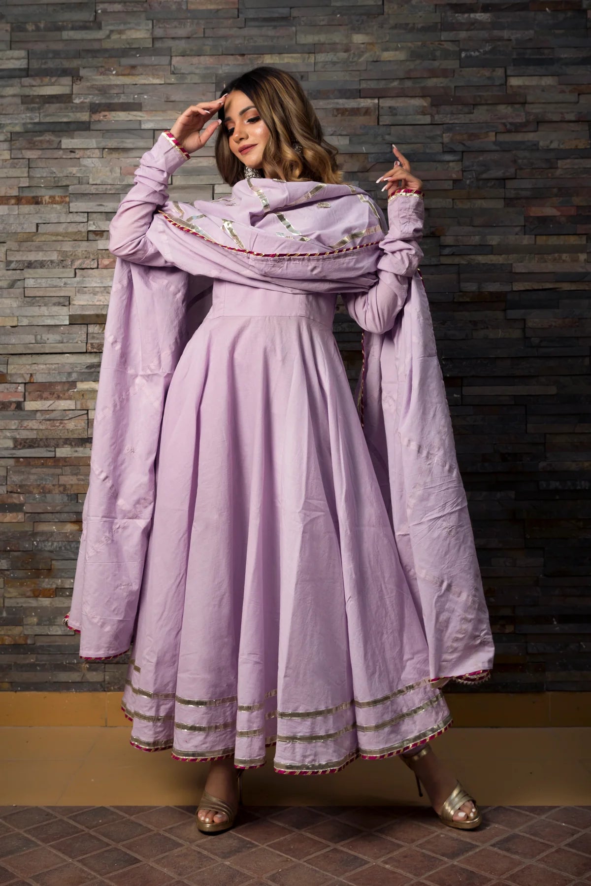 SWEET PEA LAVENDER PURE COTTON ANARKALI SET