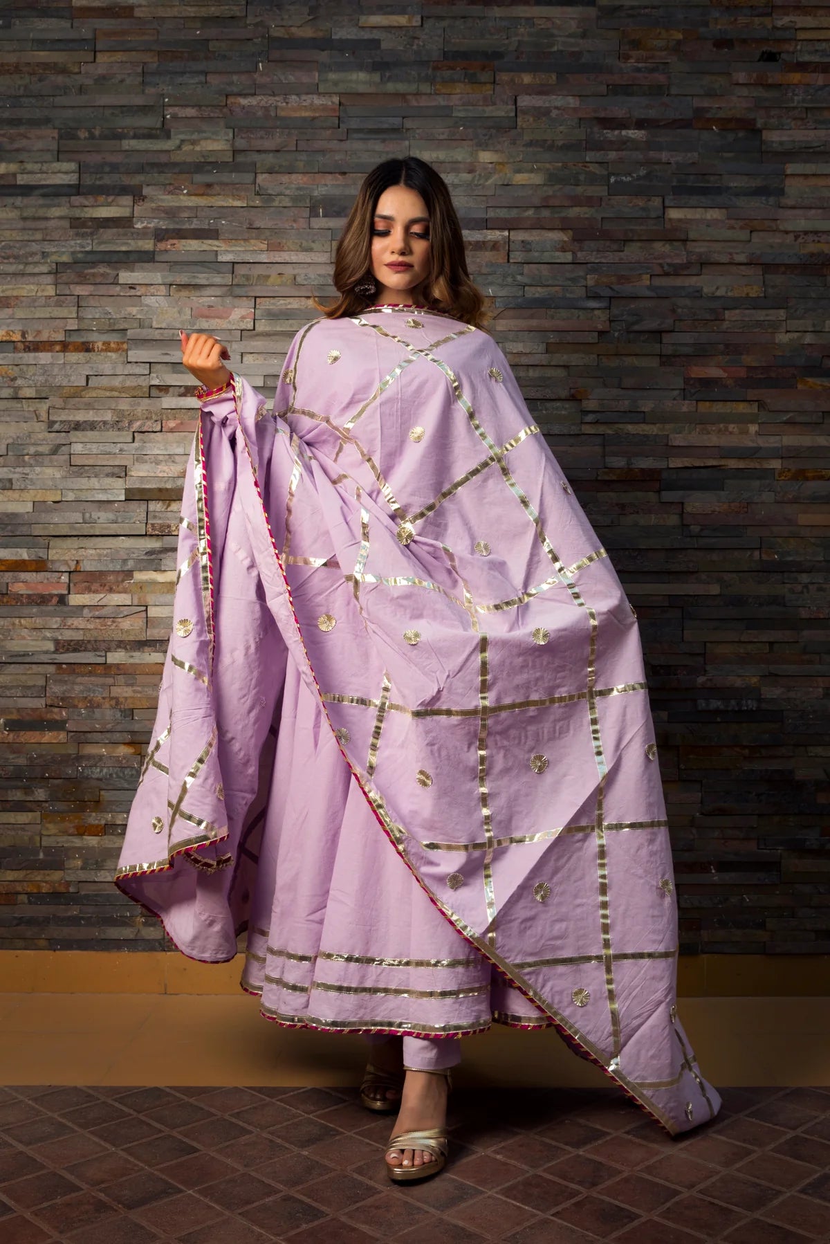 SWEET PEA LAVENDER PURE COTTON ANARKALI SET