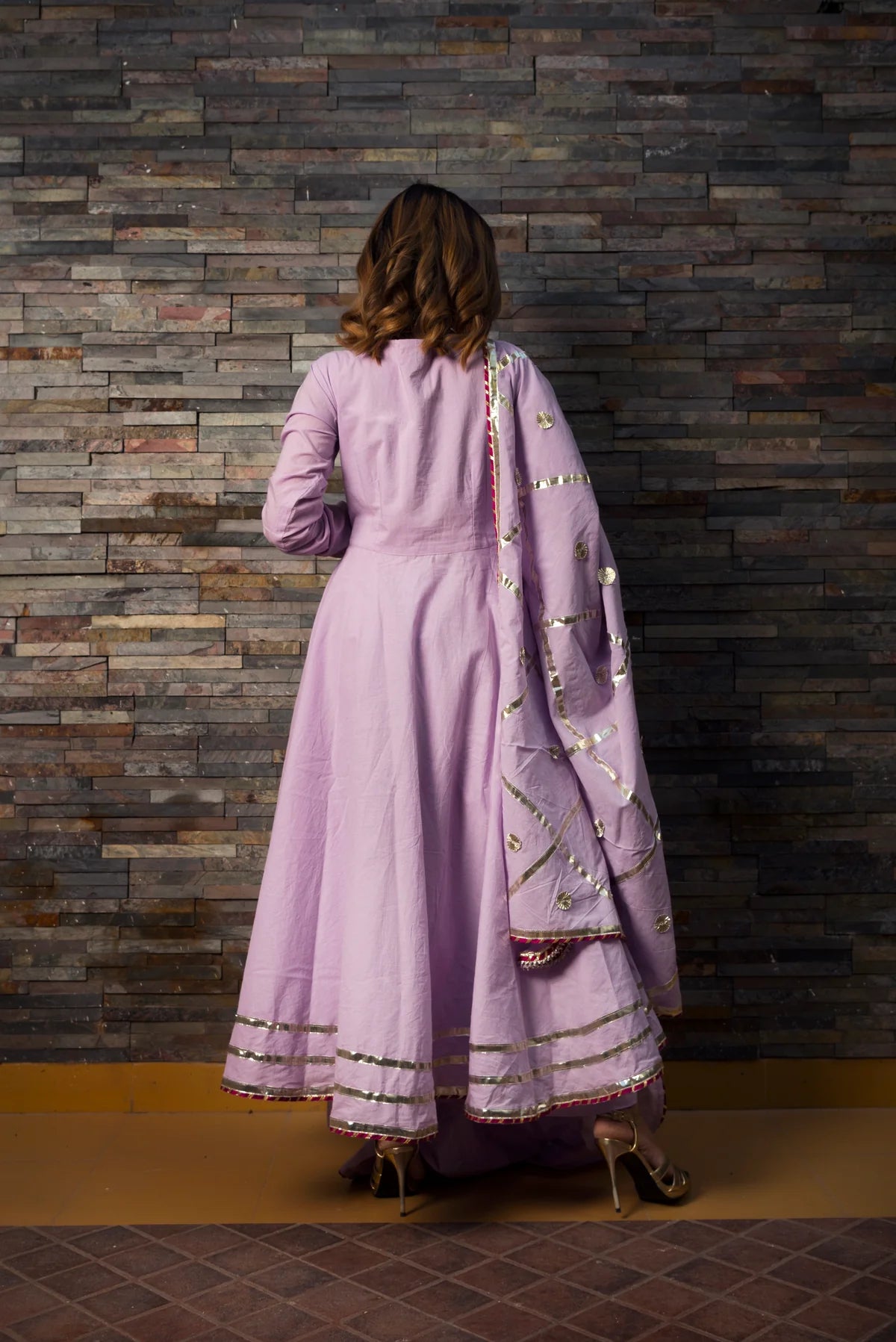 SWEET PEA LAVENDER PURE COTTON ANARKALI SET