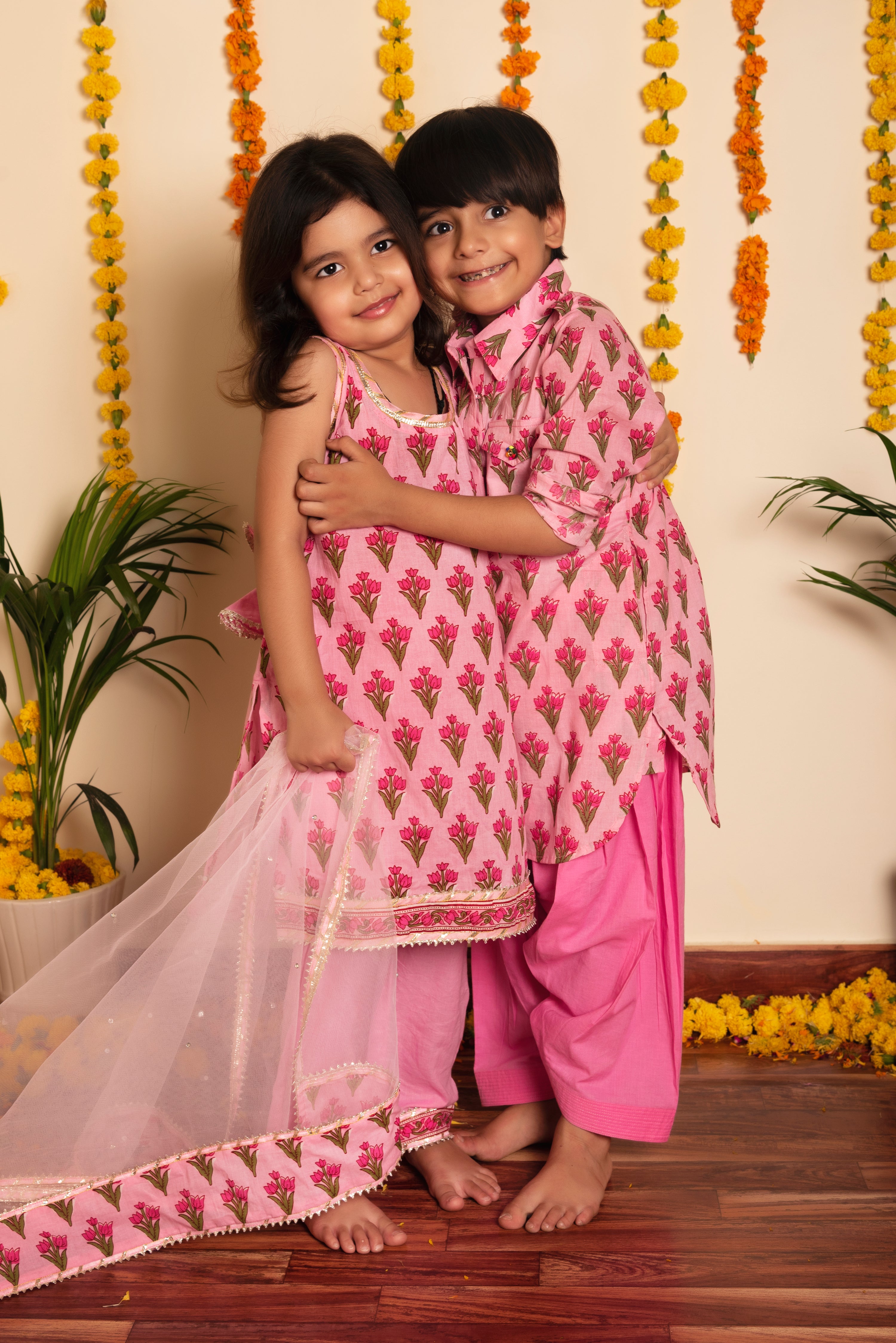 BACHPAN GULBHAR PINK HAND BLOCK KURTA SET