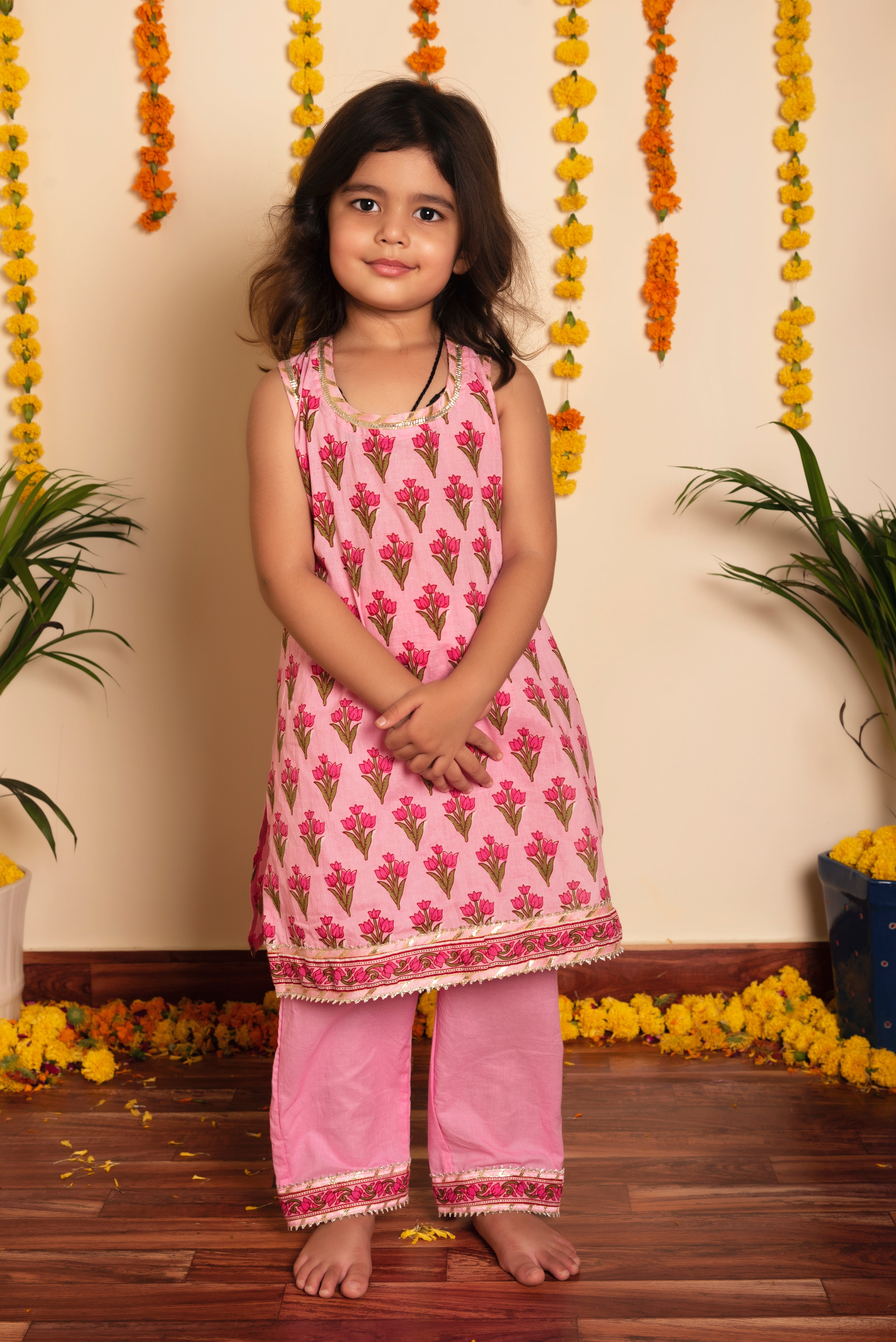 BACHPAN GULBHAR PINK HAND BLOCK KURTA SET