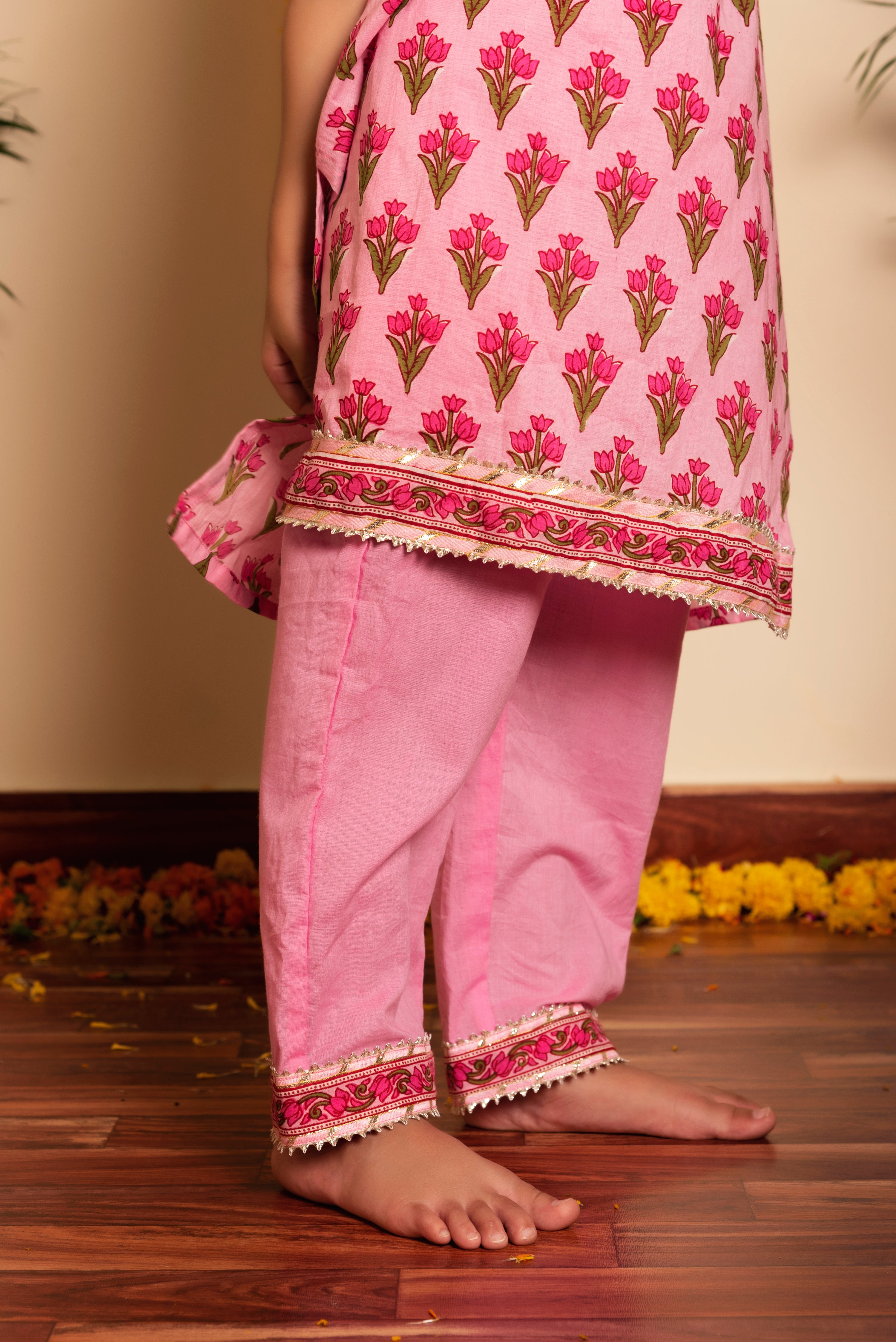 BACHPAN GULBHAR PINK HAND BLOCK KURTA SET