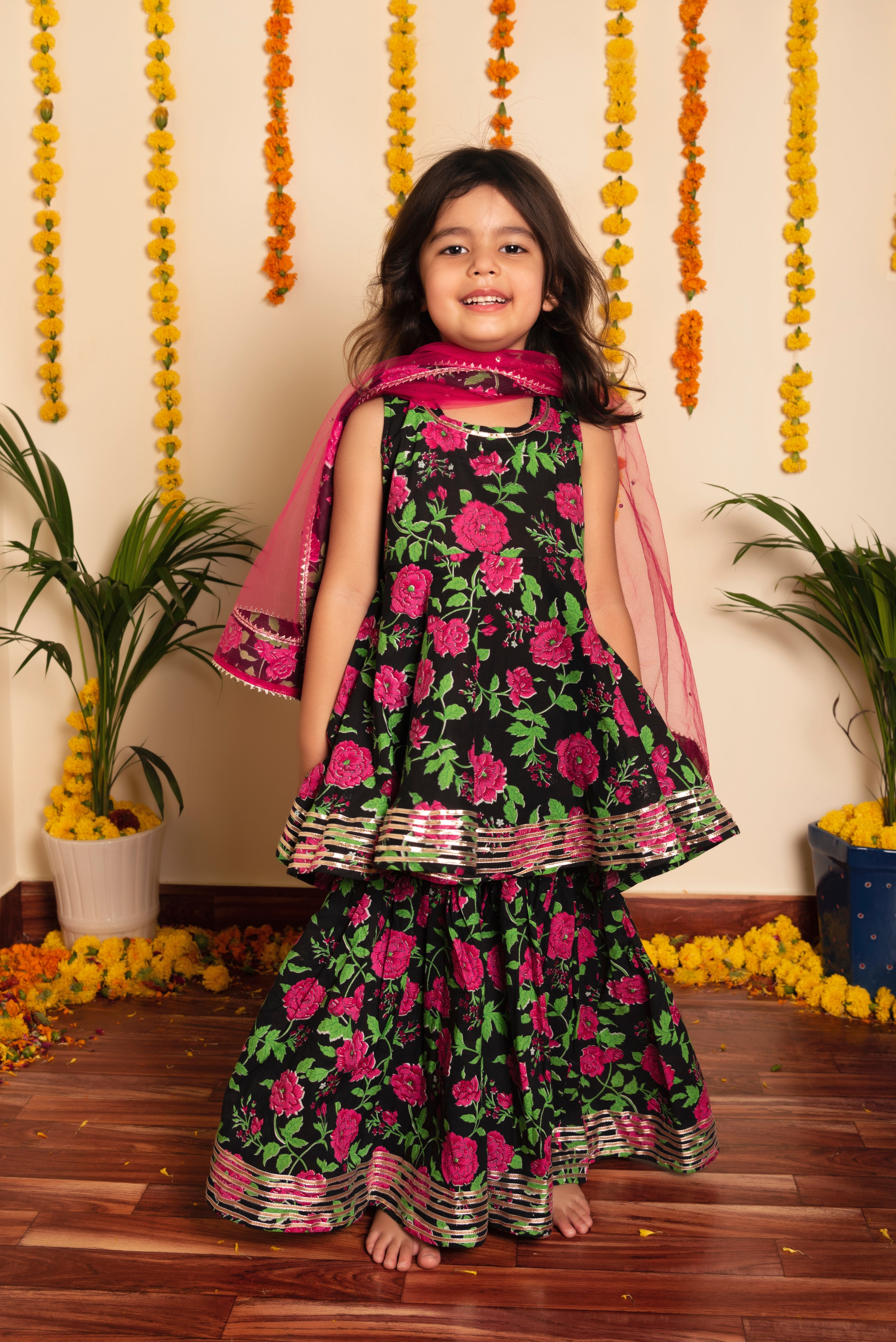 BACHPAN GULMOHAR HAND BLOCK SHARARA SET