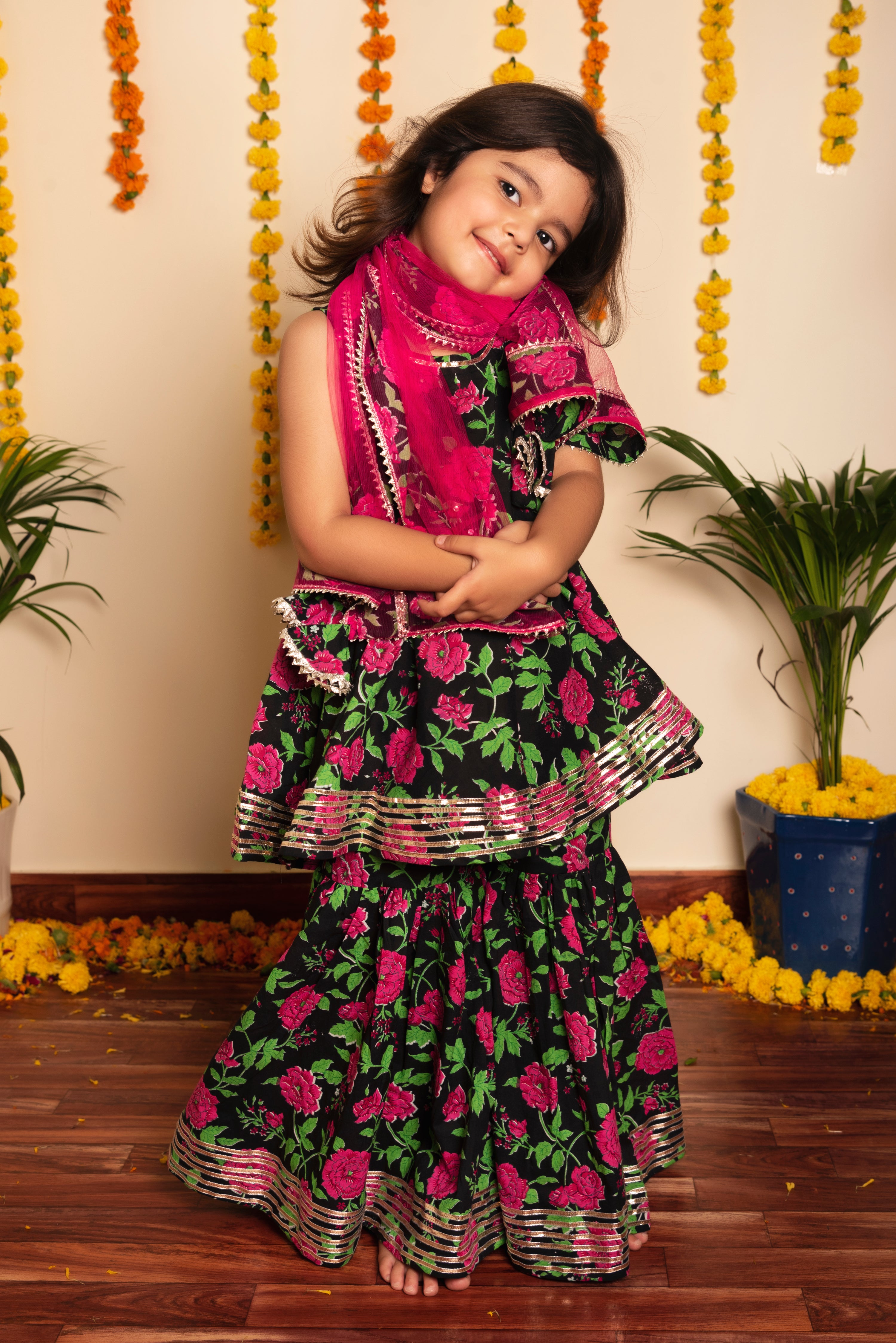 BACHPAN GULMOHAR HAND BLOCK SHARARA SET