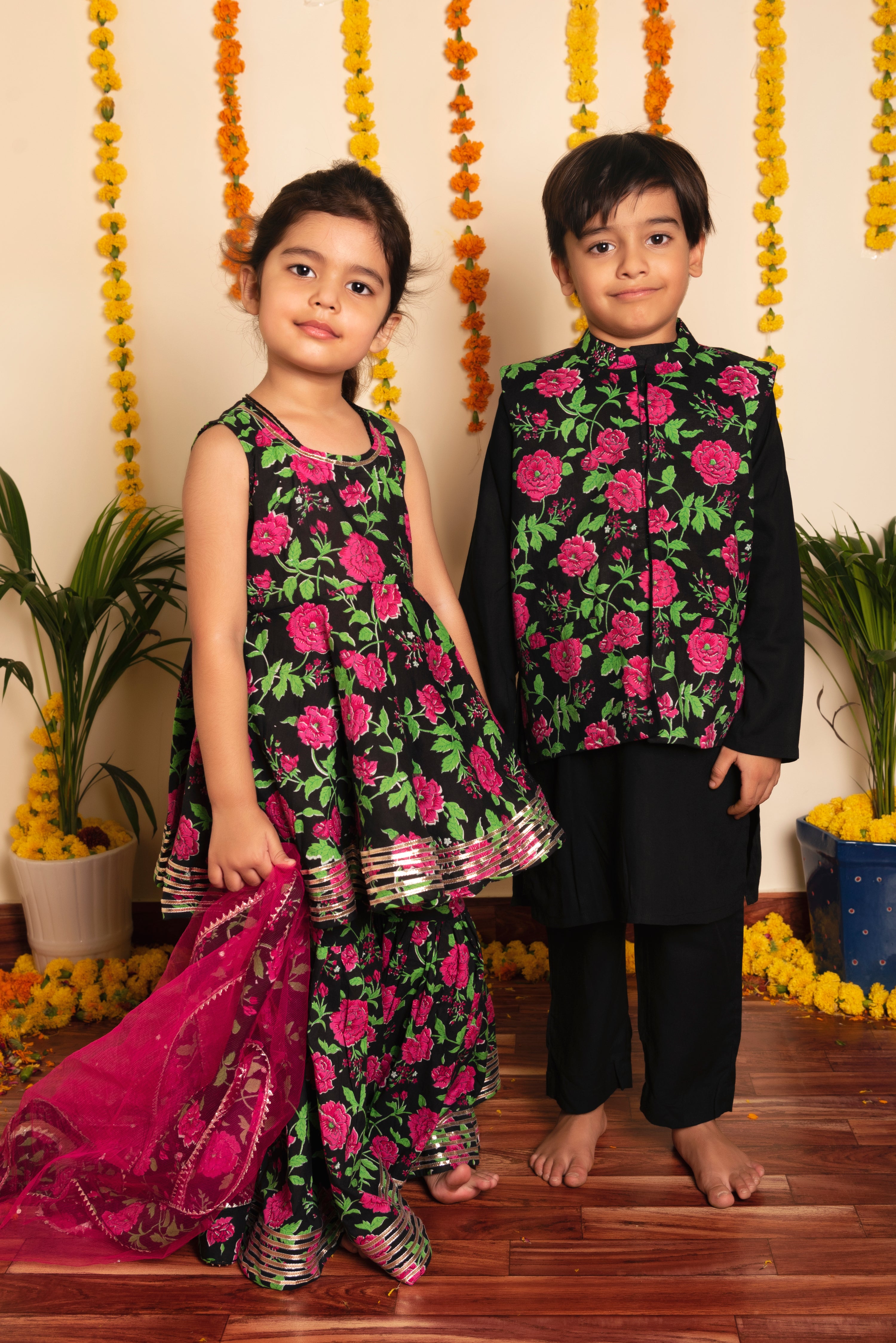 BACHPAN GULMOHAR HAND BLOCK SHARARA SET