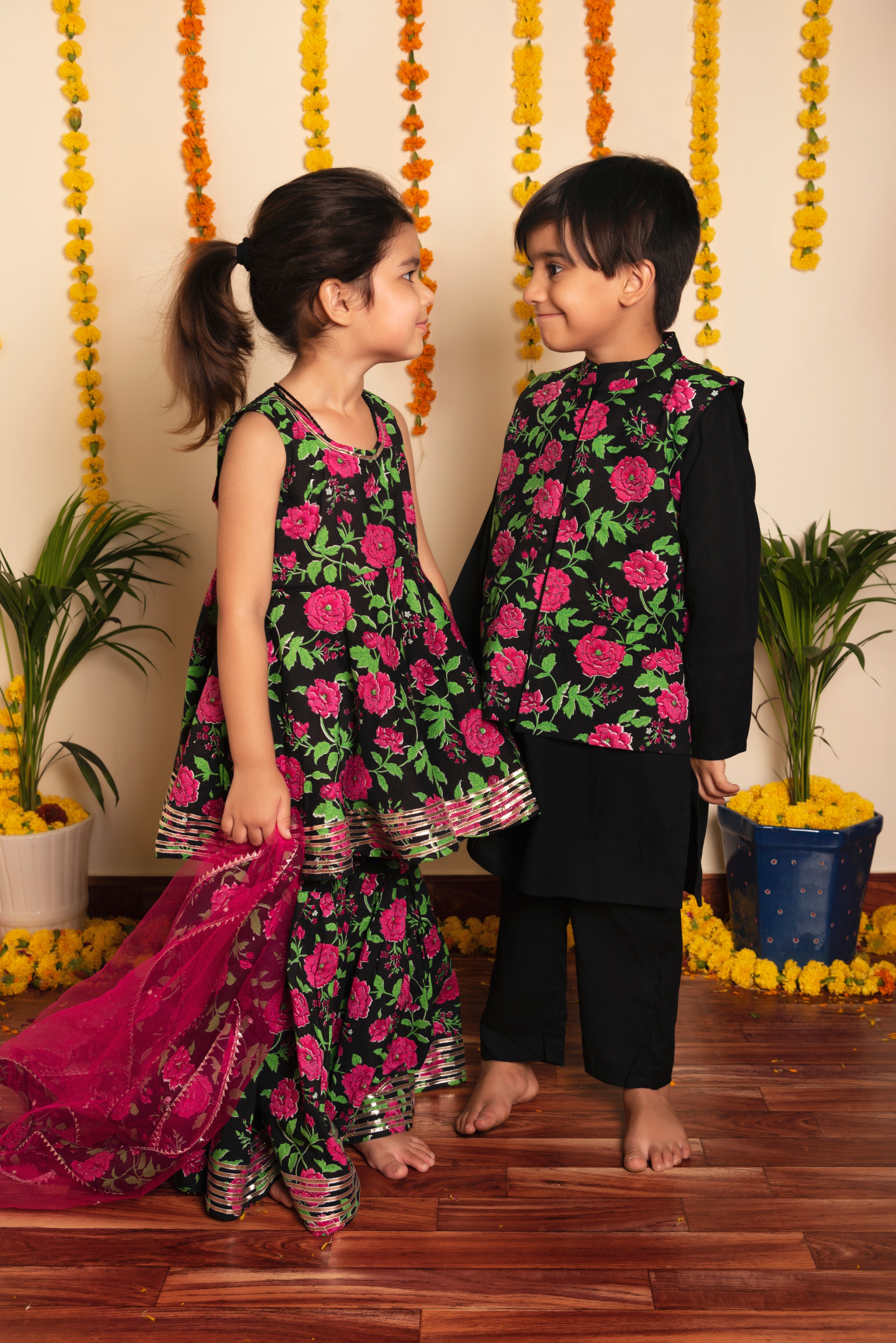 BACHPAN GULMOHAR HAND BLOCK SHARARA SET