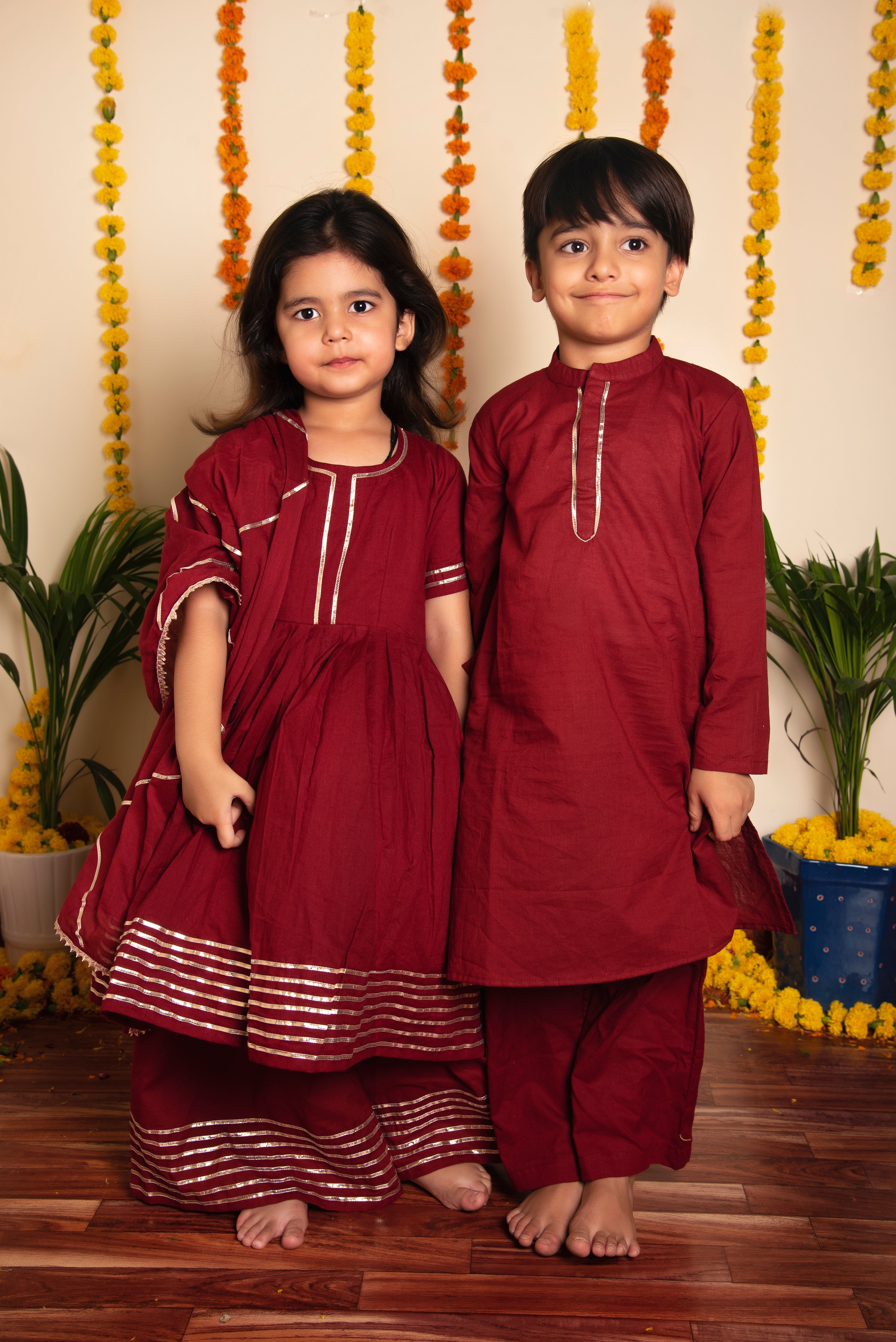 BACHPAN MAROON GOTTA JAAL ANARKALI SET