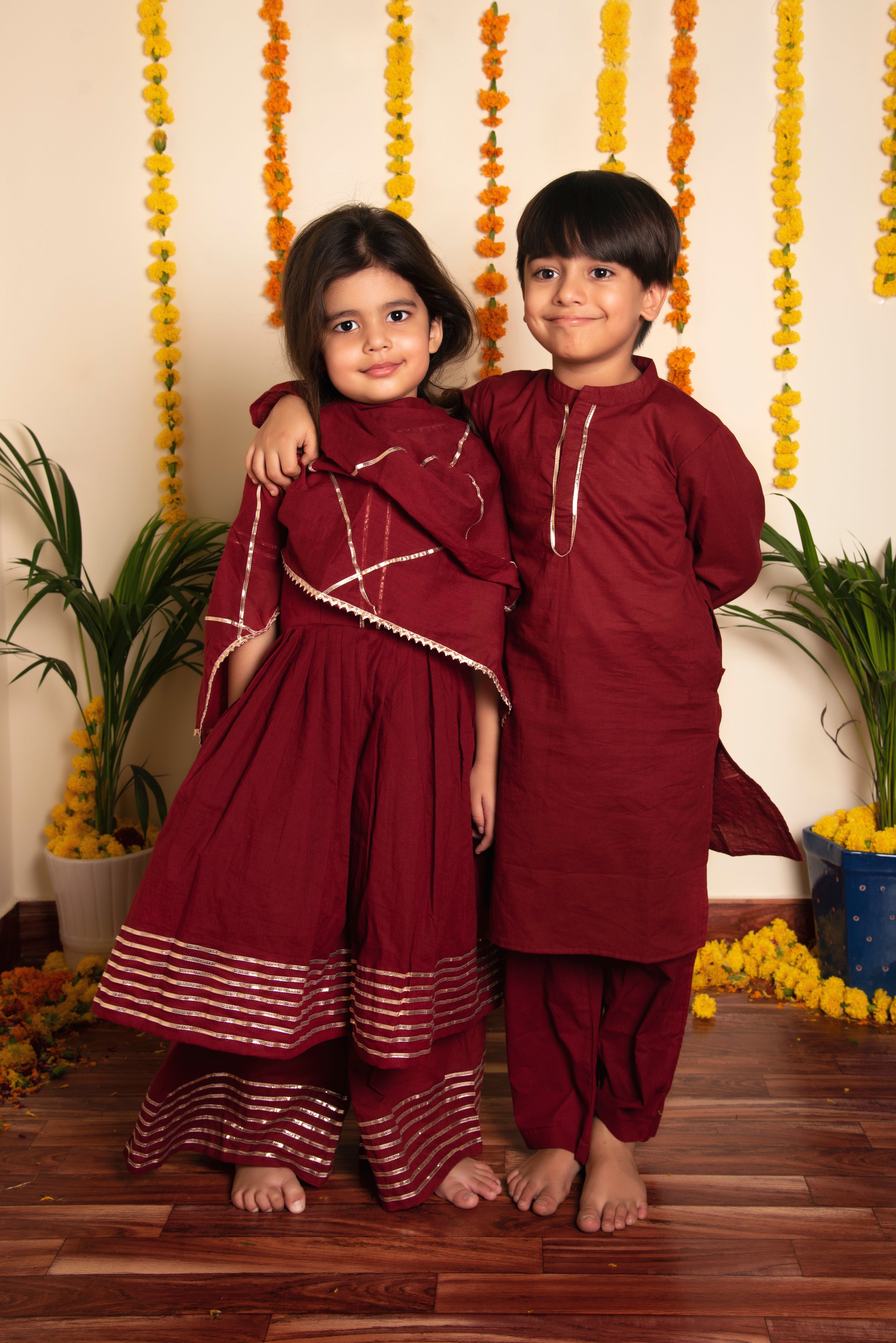 BACHPAN MAROON GOTTA JAAL ANARKALI SET