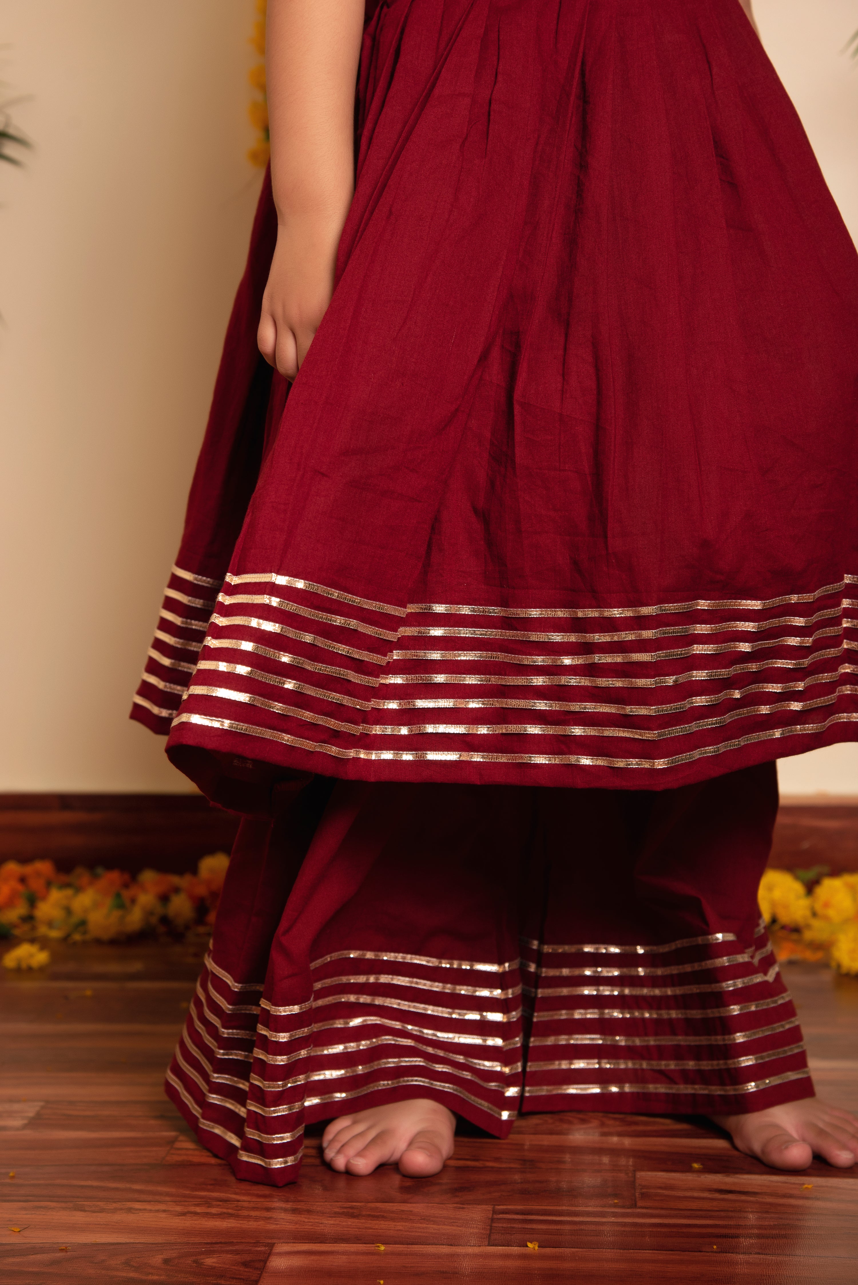 BACHPAN MAROON GOTTA JAAL ANARKALI SET