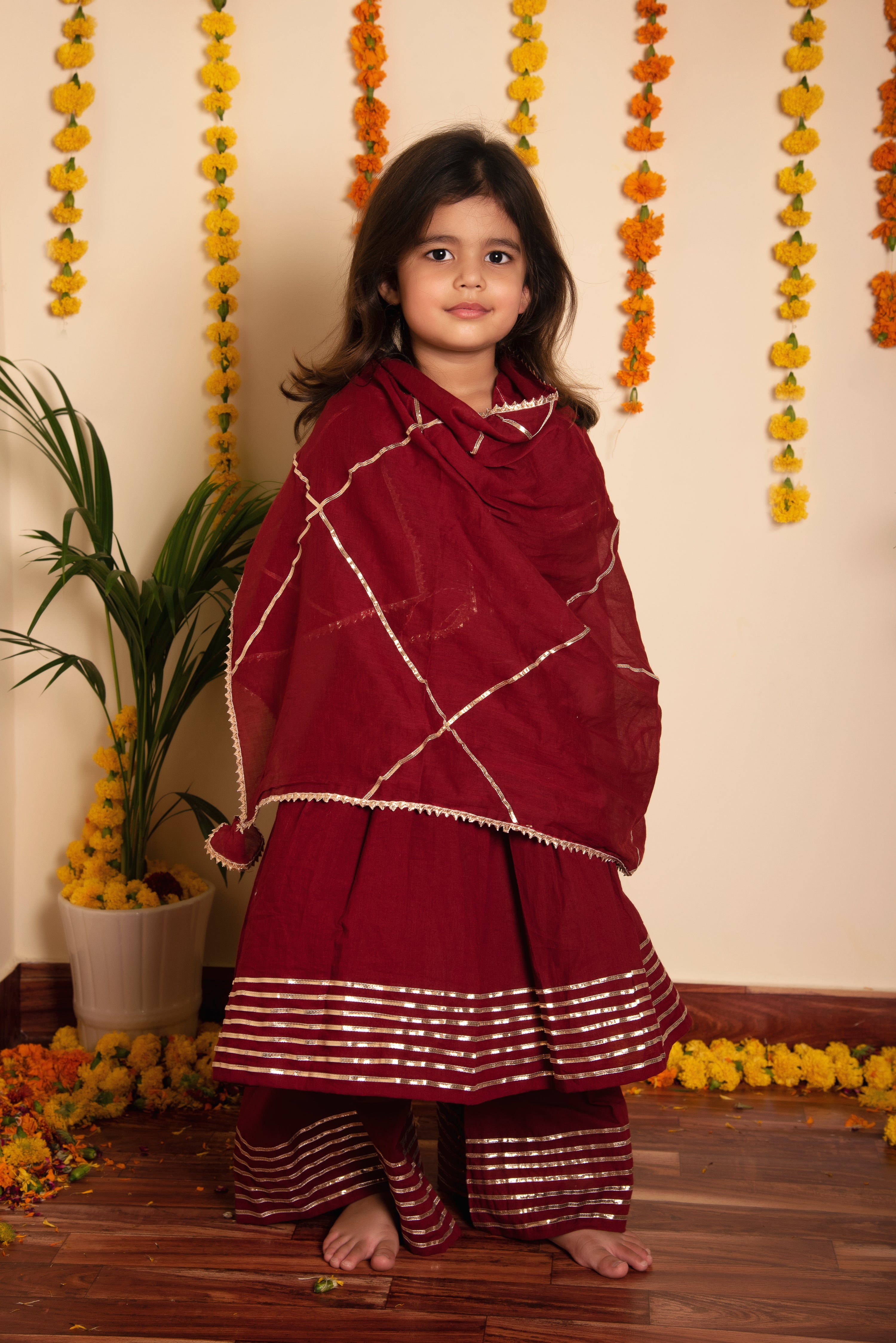 BACHPAN MAROON GOTTA JAAL ANARKALI SET