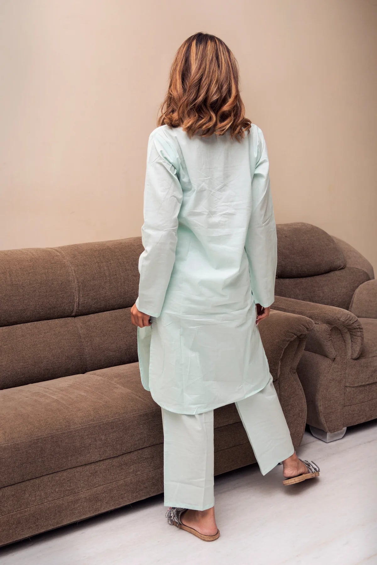 SNOW BLUE COTTON KURTA PANT SET