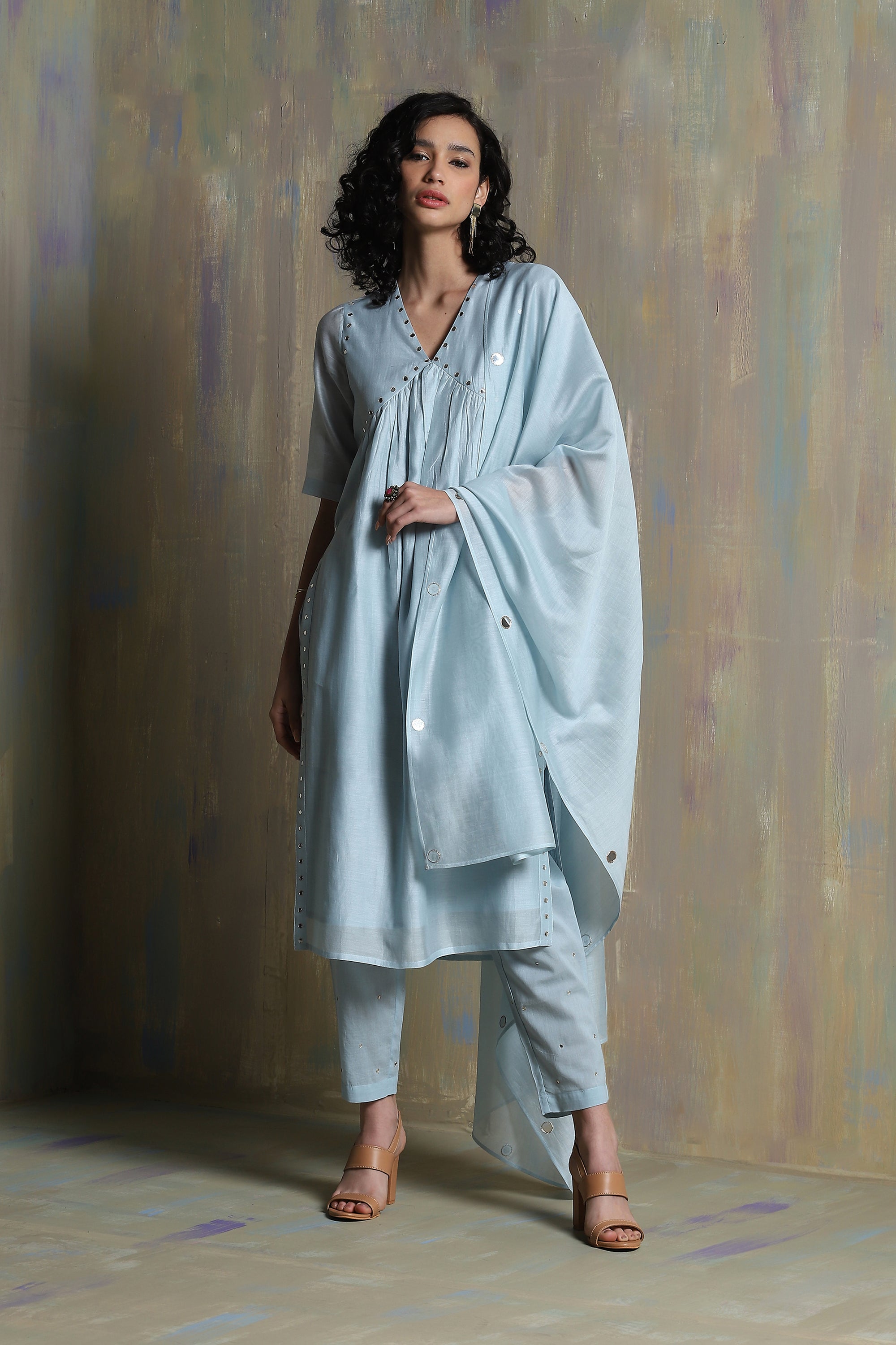 COOL BLUE HIGH SLIT KURTA SET