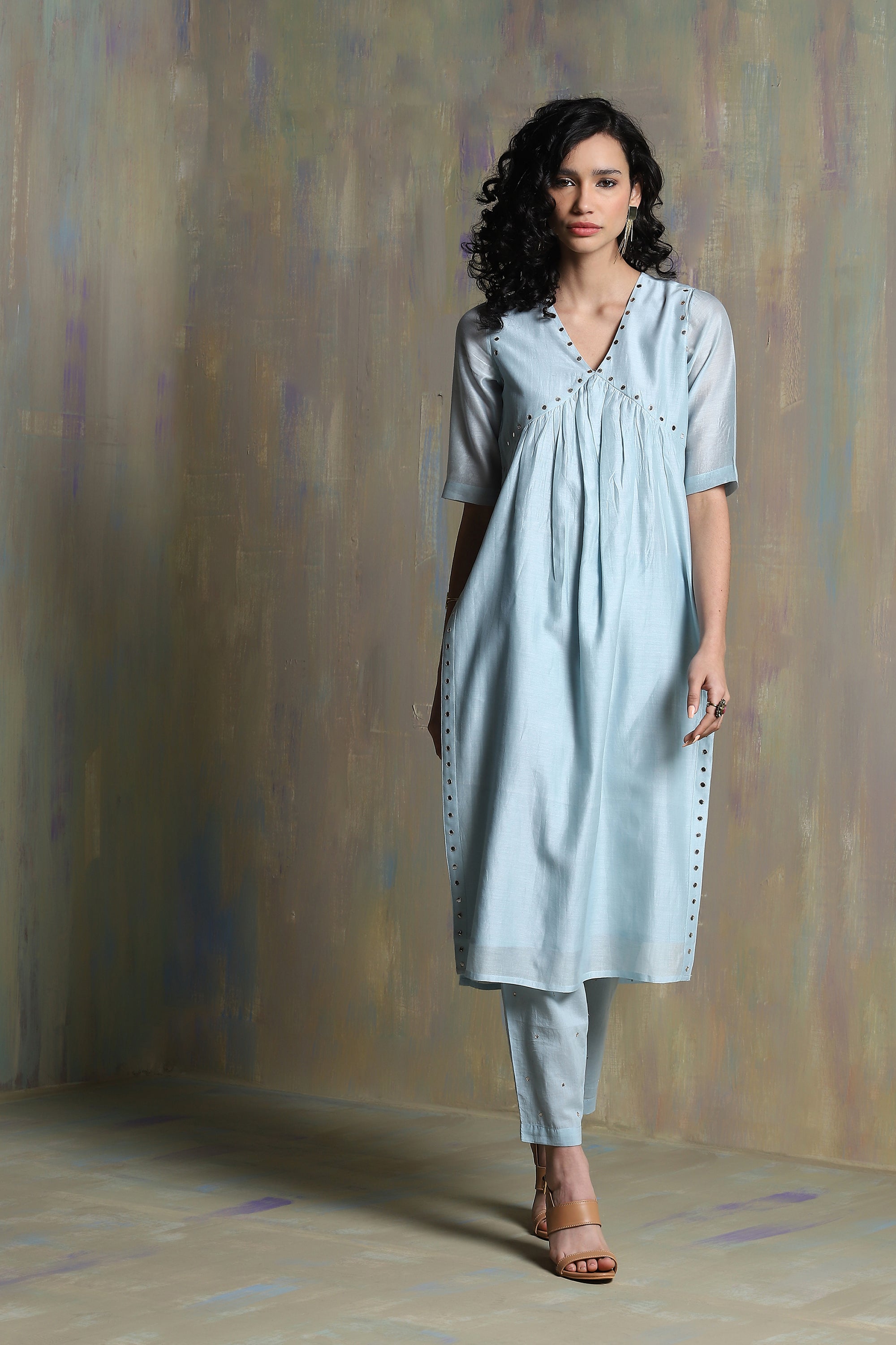 COOL BLUE HIGH SLIT KURTA SET