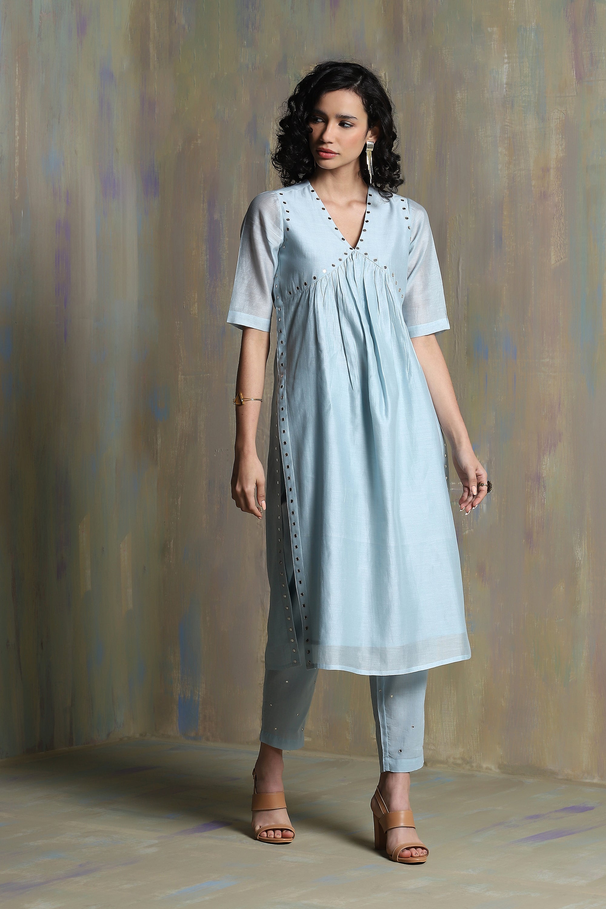 COOL BLUE HIGH SLIT KURTA SET