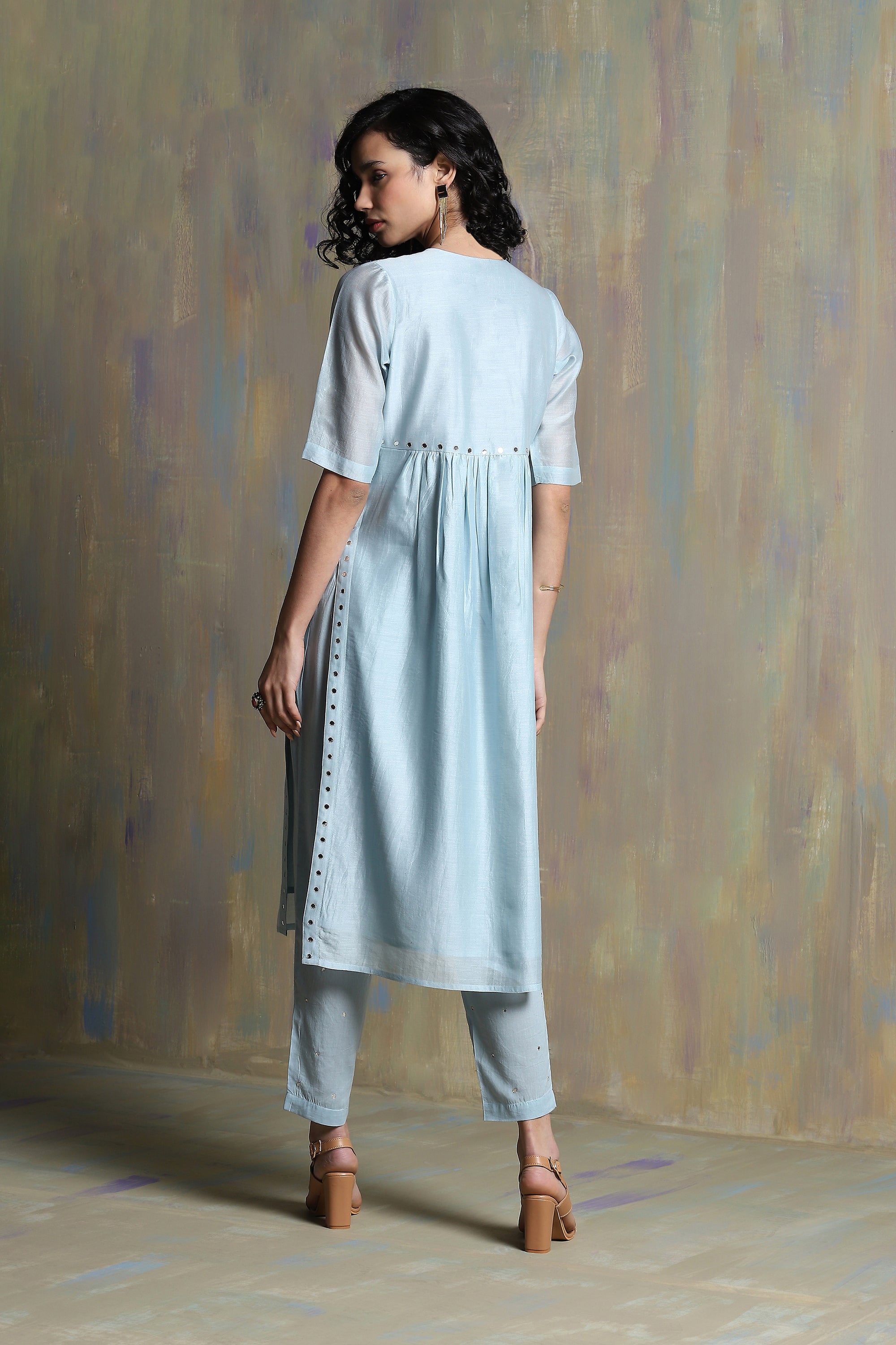 COOL BLUE HIGH SLIT KURTA SET