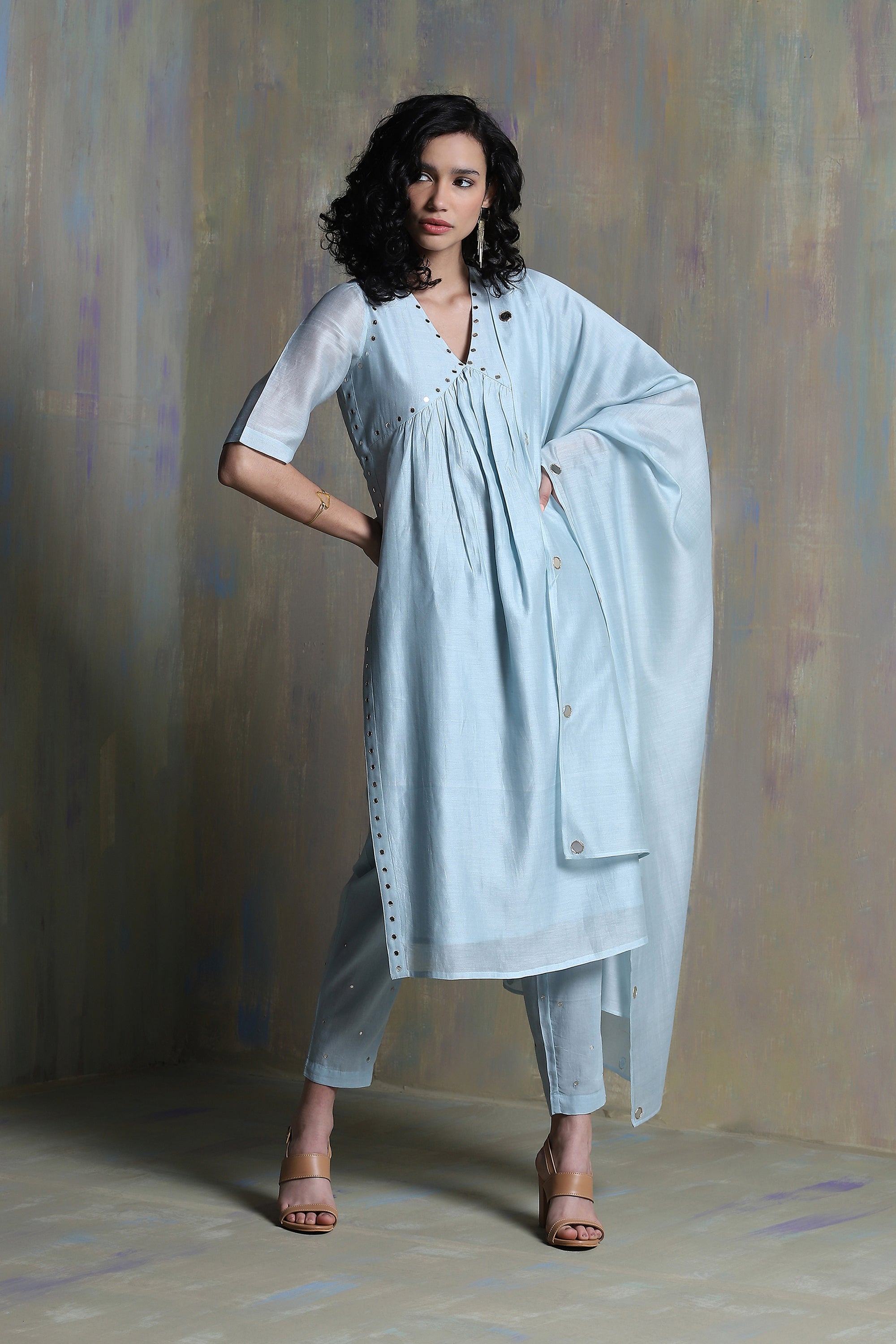 COOL BLUE HIGH SLIT KURTA SET