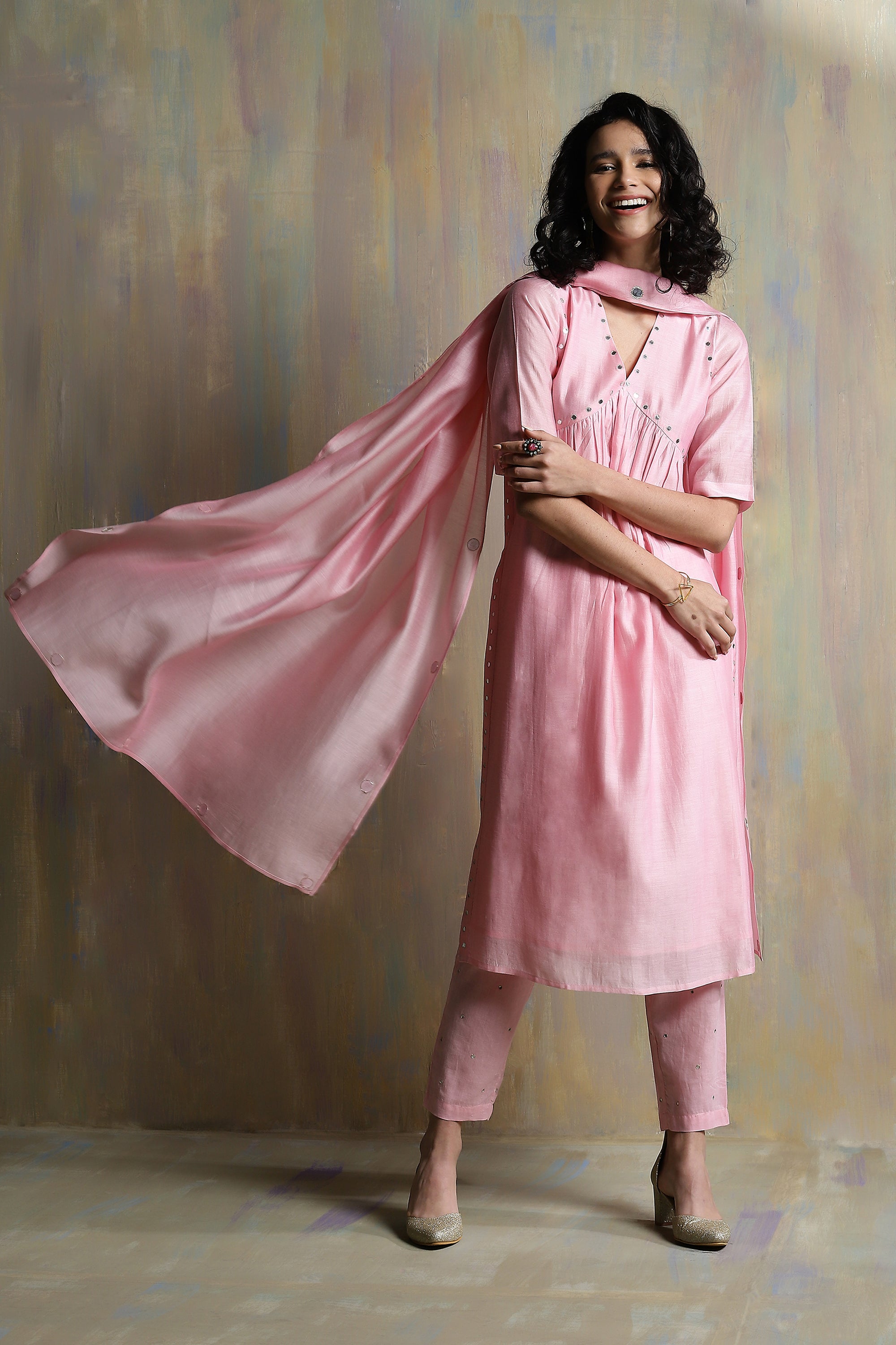 LIGHT PINK HIGH SLIT KURTA SET