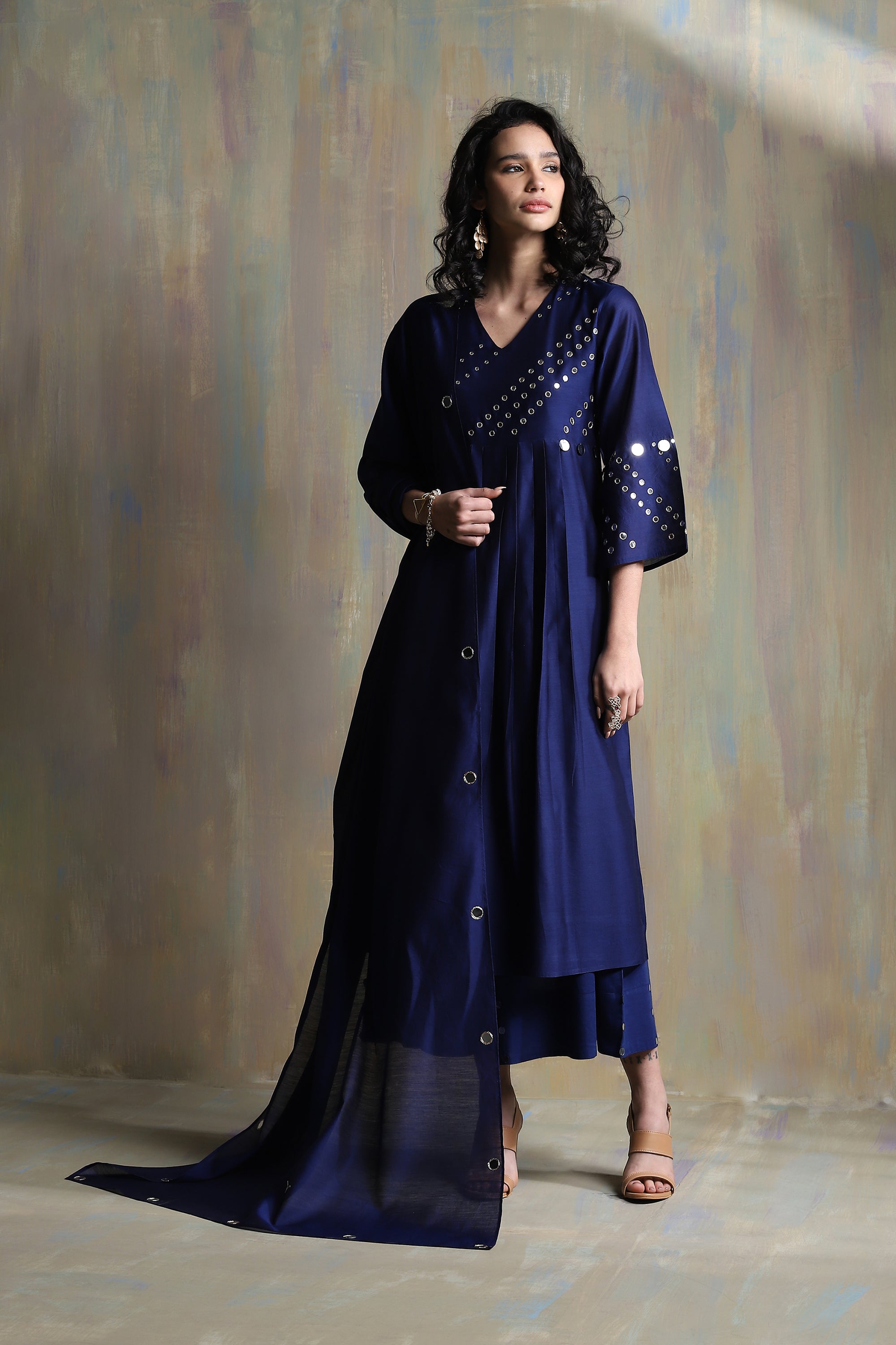 SAPPHIRE BLUE BELL SLEEVES KURTA SET