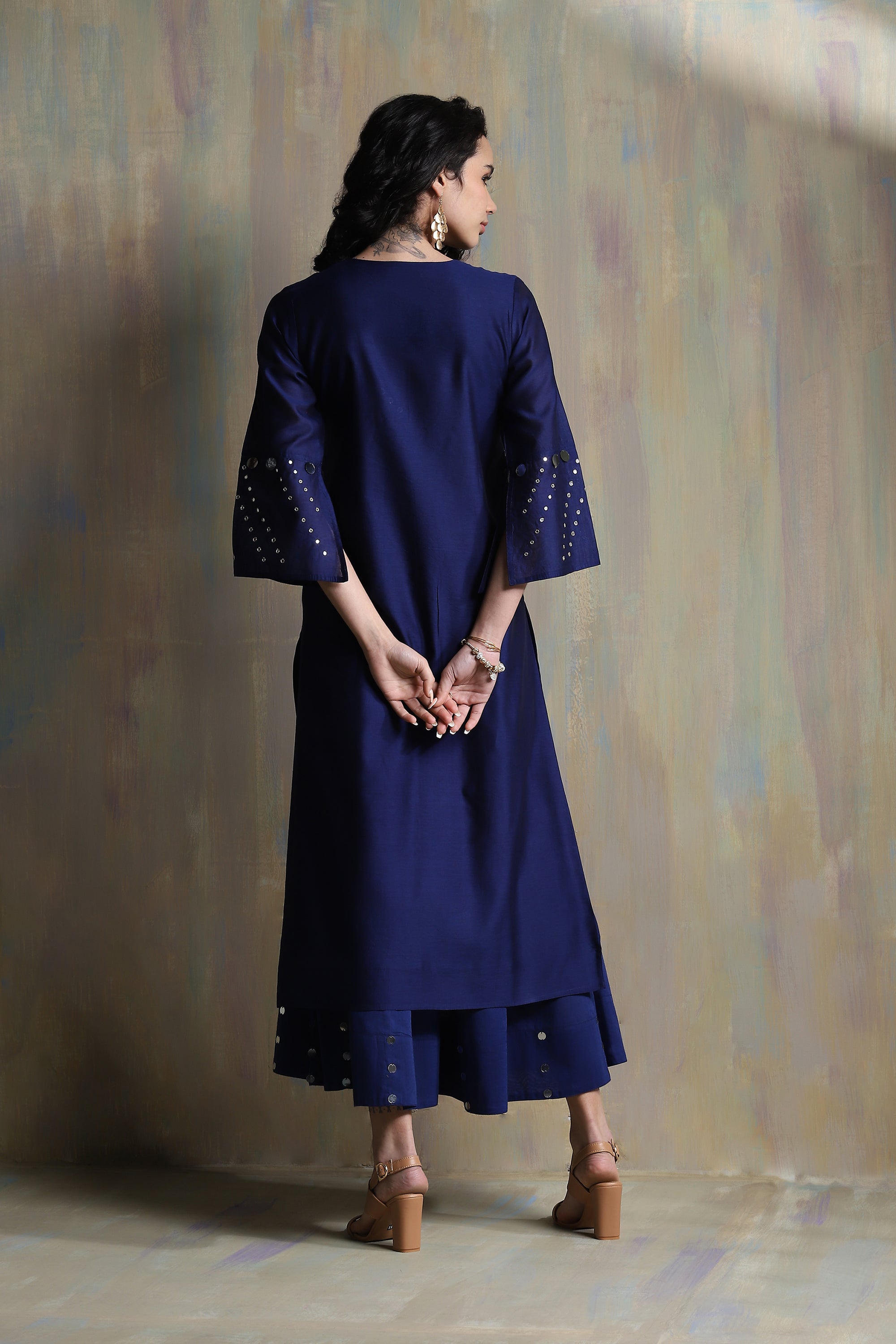 SAPPHIRE BLUE BELL SLEEVES KURTA SET