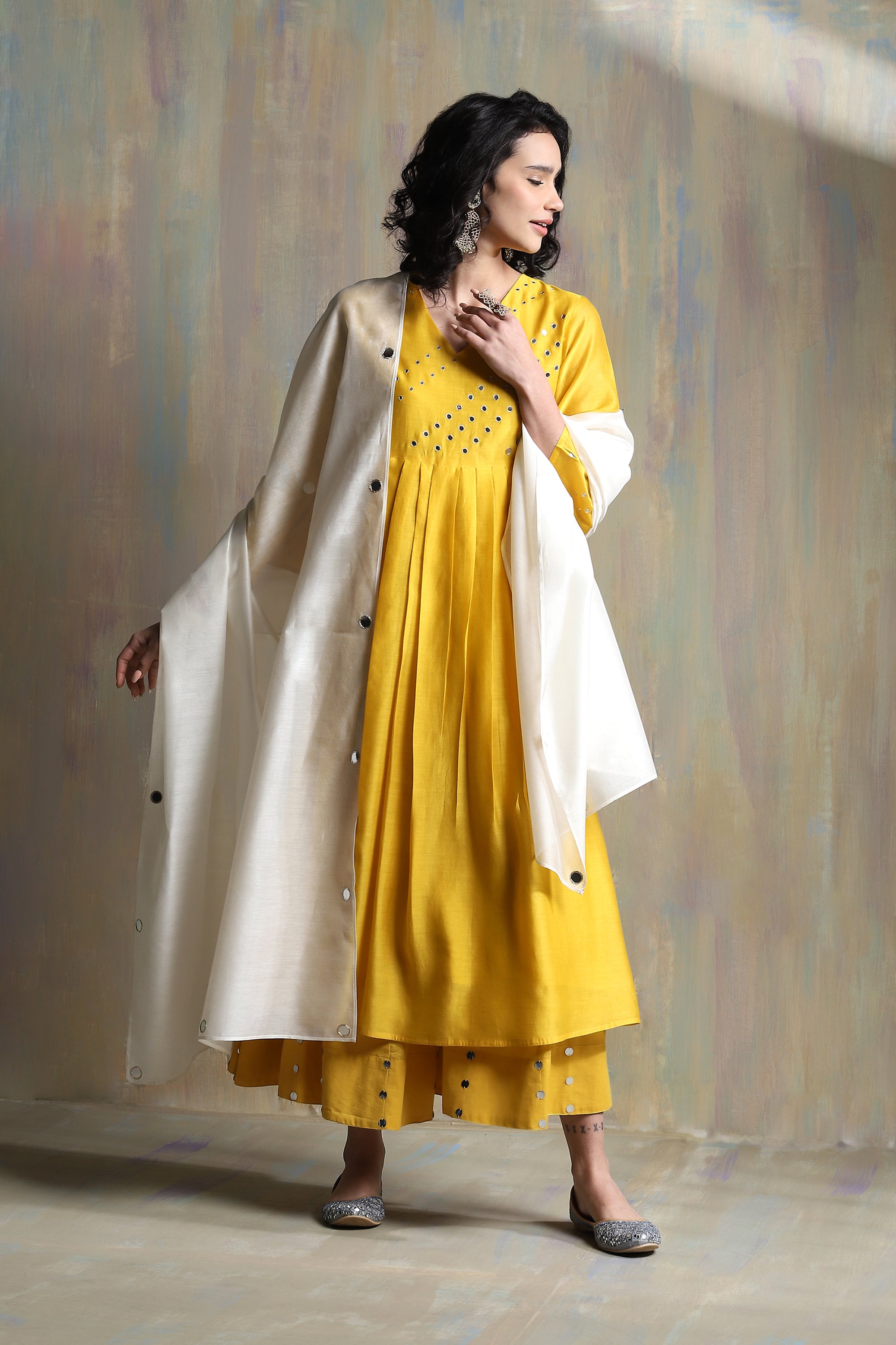 SUNFLOWER YELLOW BELL SLEEVES KURTA SET