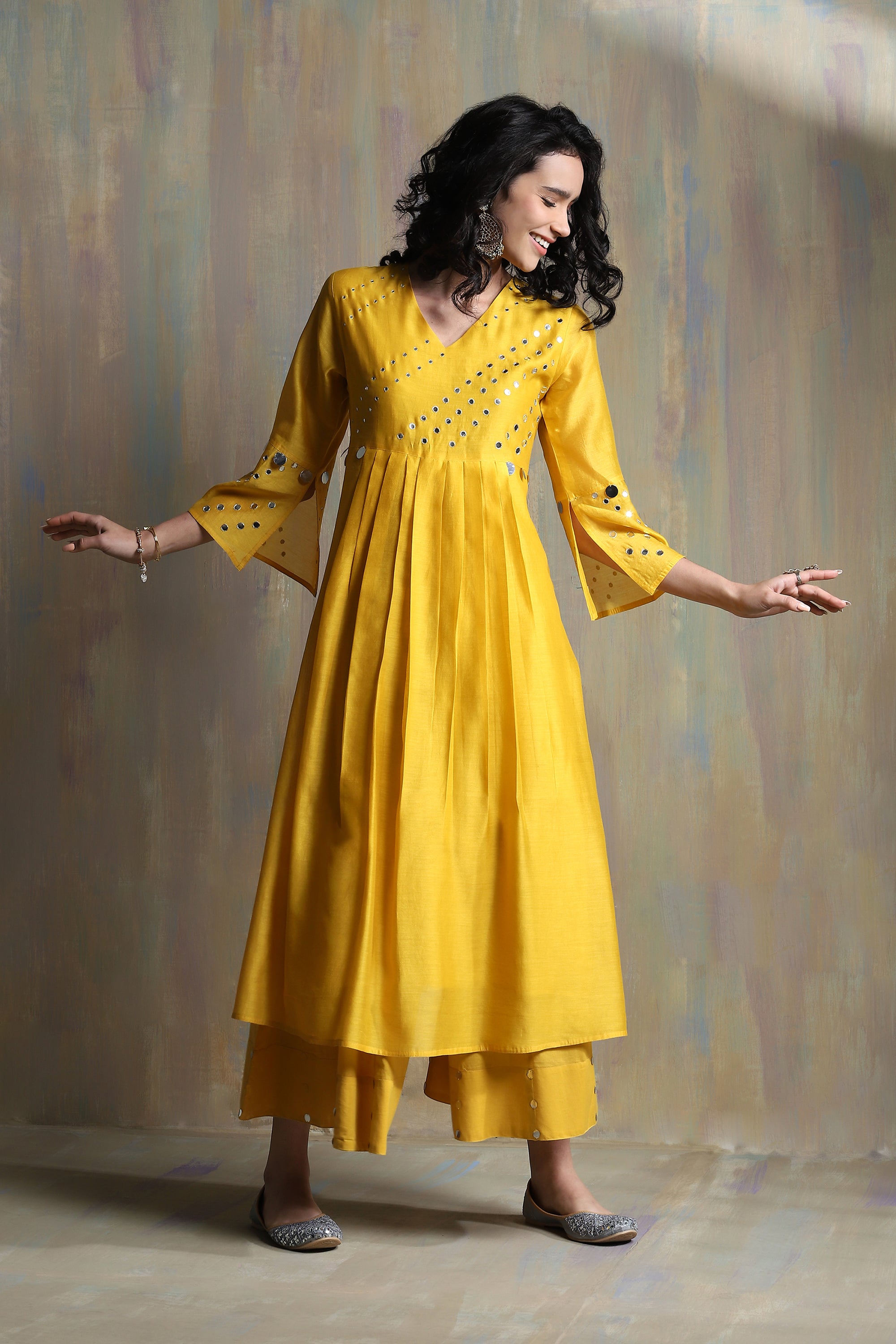 SUNFLOWER YELLOW BELL SLEEVES KURTA SET