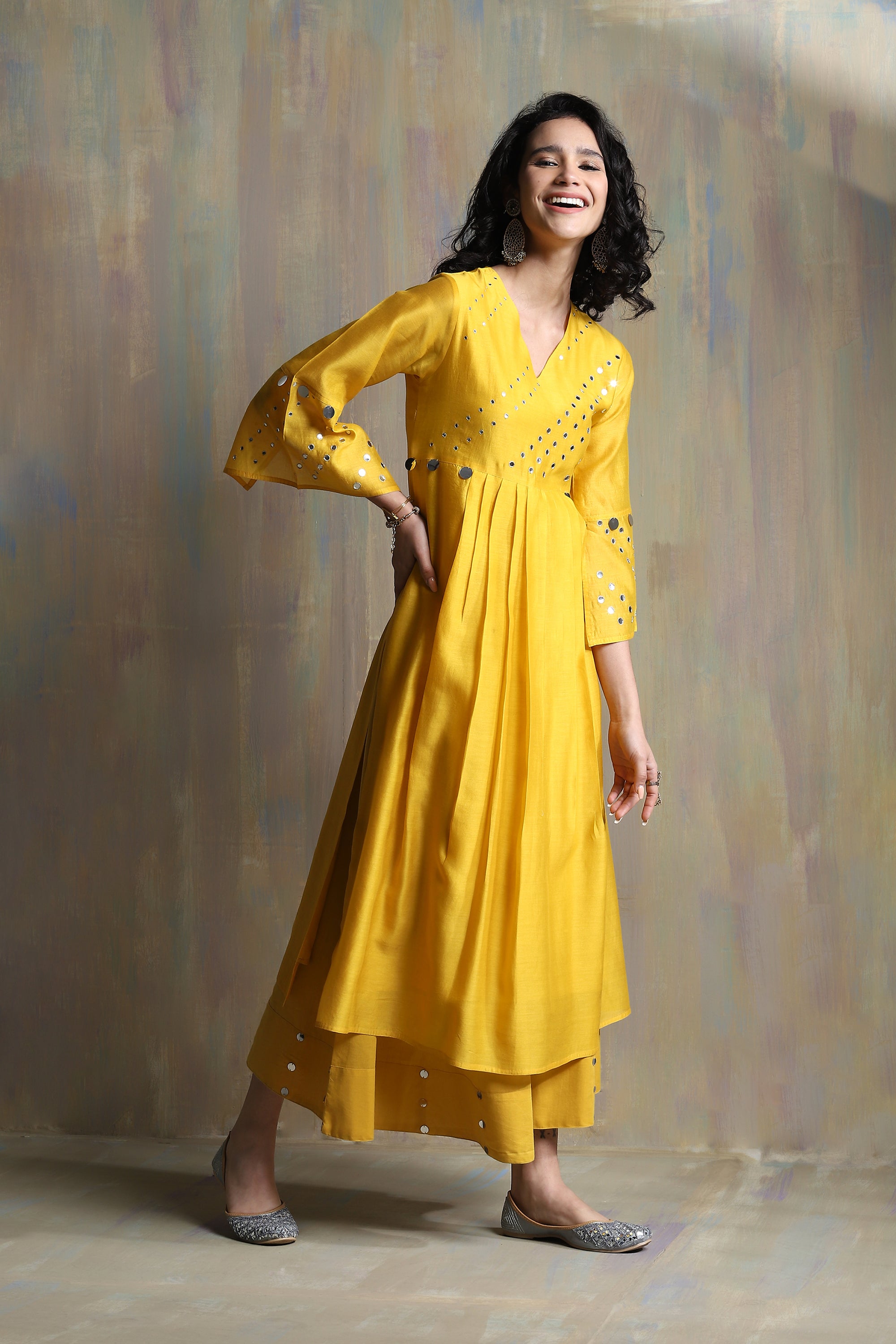 SUNFLOWER YELLOW BELL SLEEVES KURTA SET