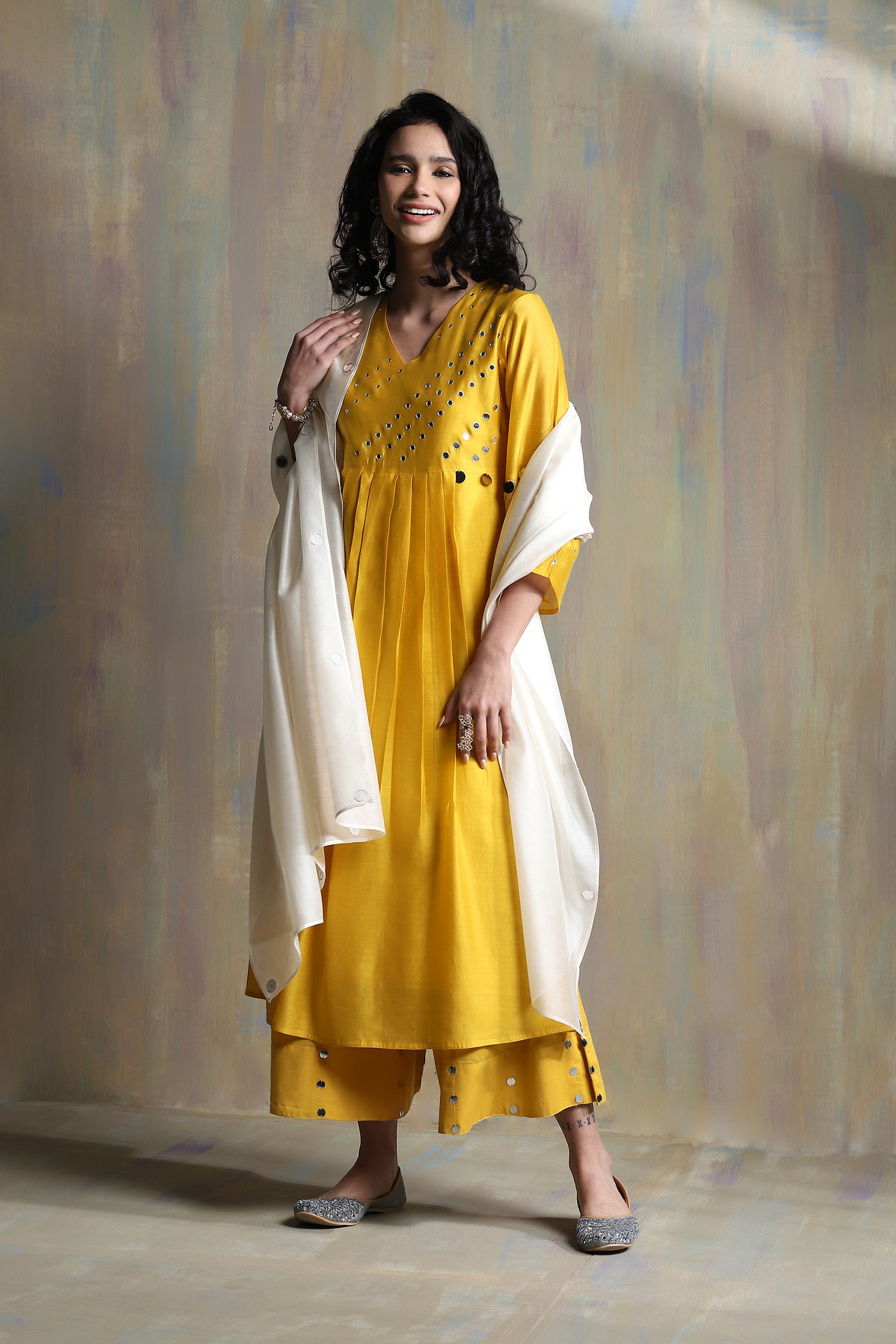 SUNFLOWER YELLOW BELL SLEEVES KURTA SET